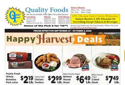 Quality Foods - Buskirk Happy Harvest Deals Weekly Ad September 27 - October 3, 2026