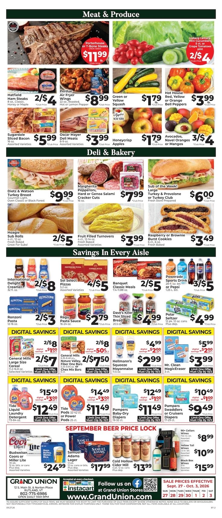 Grand Union (Rutland, VT) Weekly Ad September 27 - October 3, 2026