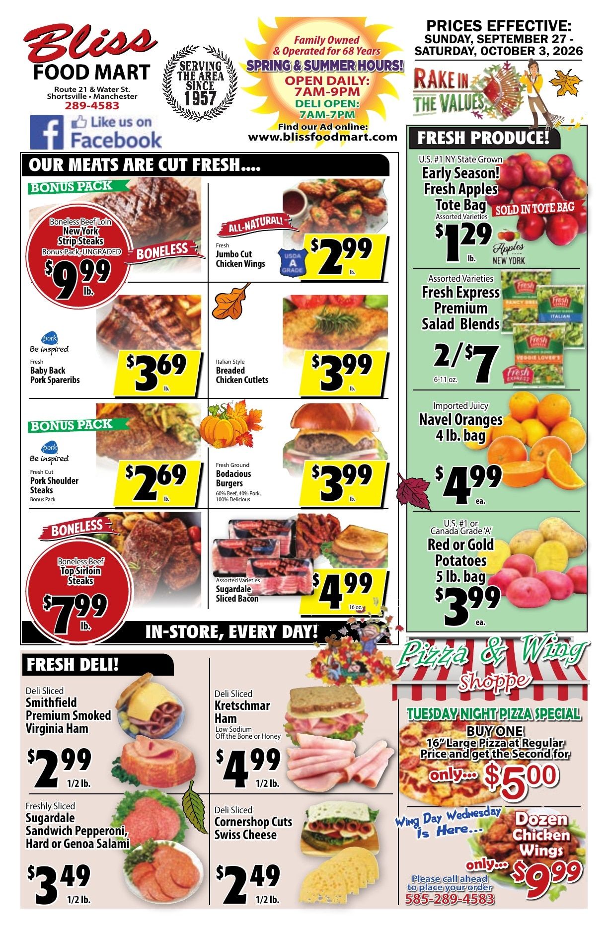 Bliss Shur Fine Food Mart Weekly Ad September 27 - October 3, 2026