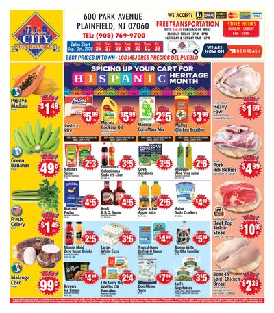 Twin City Supermarket (600 Park Avenue, Plainfield, NJ) Weekly Ad September 27 - October 3, 2026