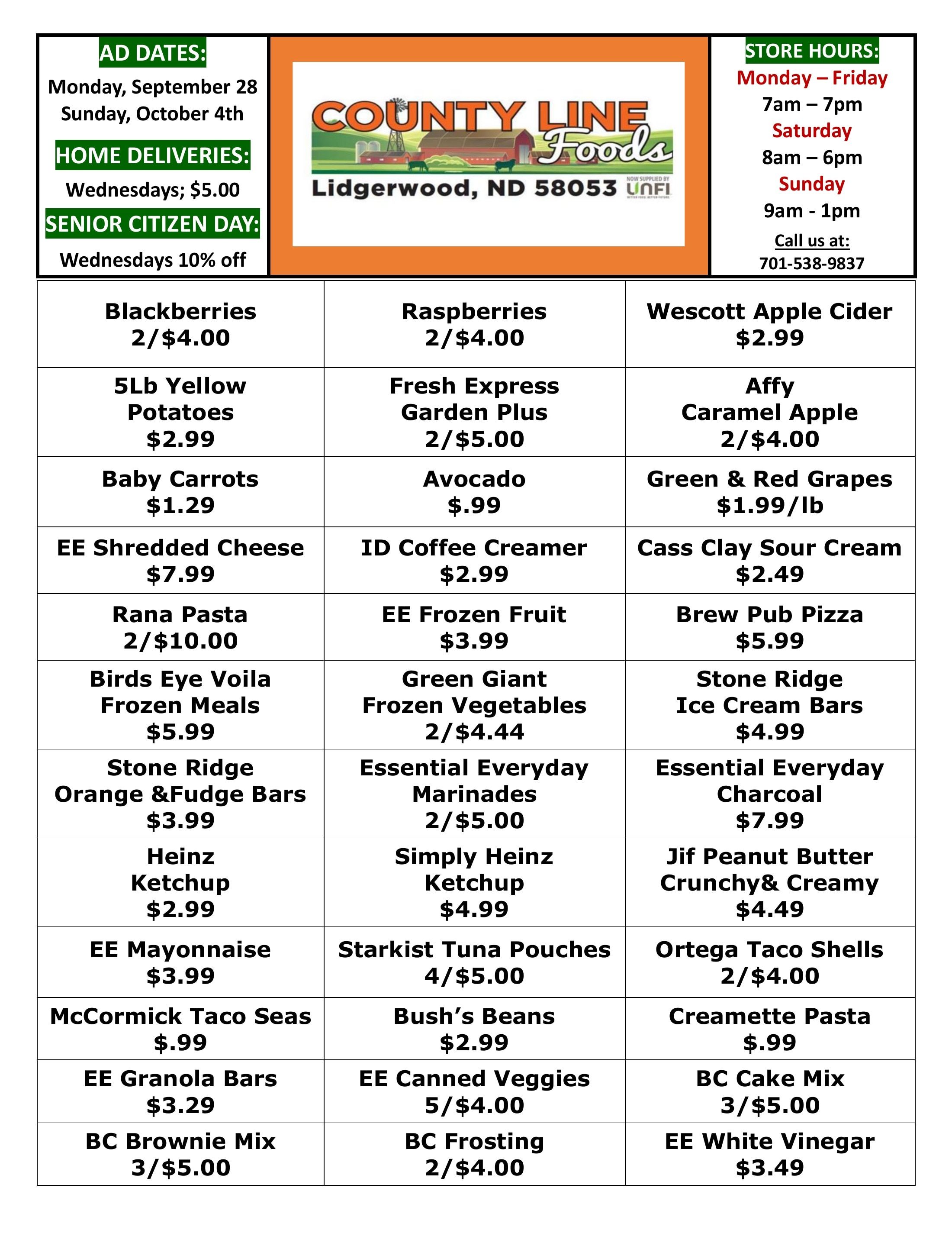 County Line Foods Weekly Ad September 28 - October 4, 2026