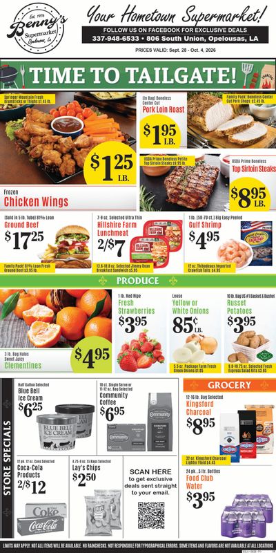 Benny's Supermarket Weekly Ad September 28 - October 4, 2026
