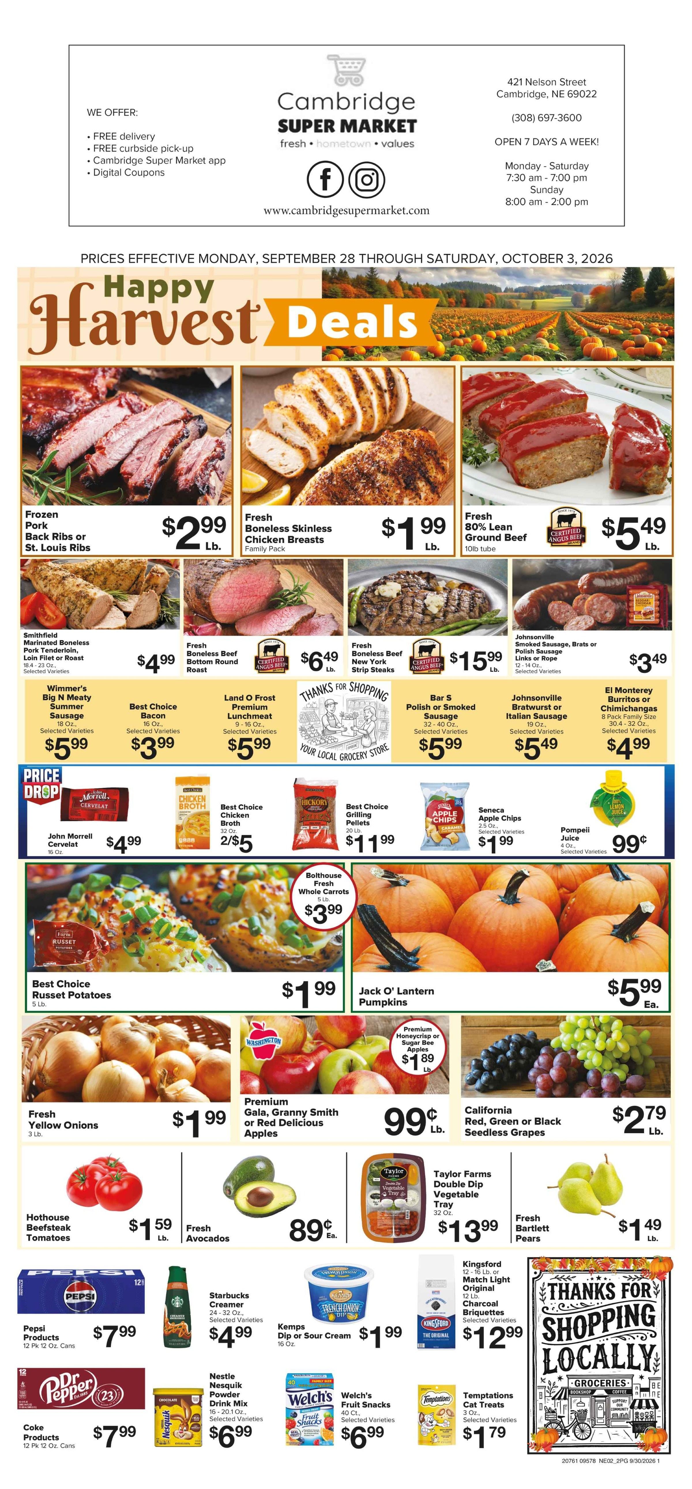 Cambridge Super Market Great Deals This Week! Weekly Ad September 28 - October 3, 2026