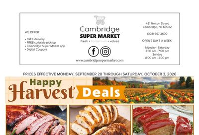 Cambridge Super Market Great Deals This Week! Weekly Ad September 28 - October 3, 2026