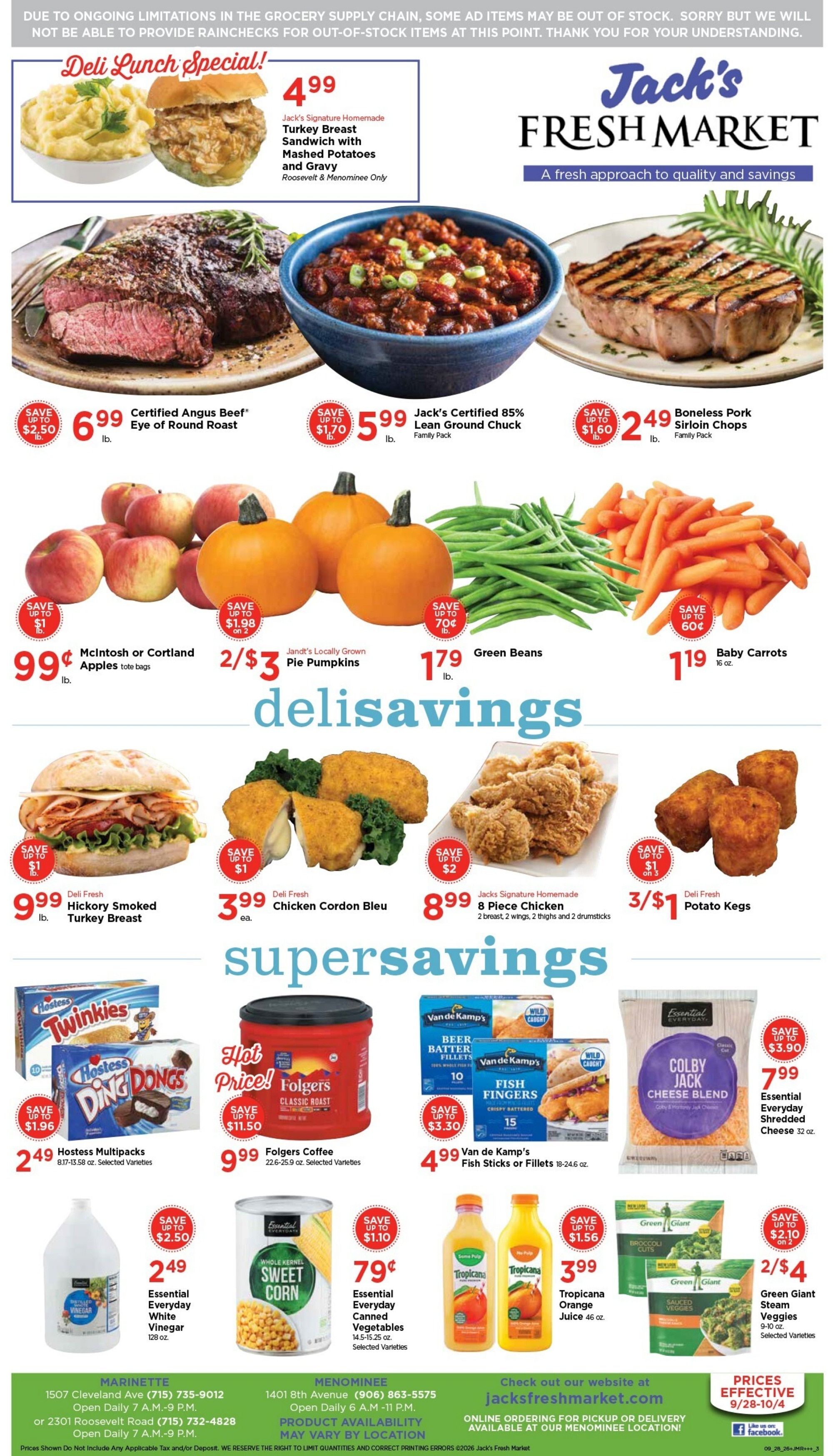Jack's Fresh Market Weekly Ad September 28 - October 4, 2026