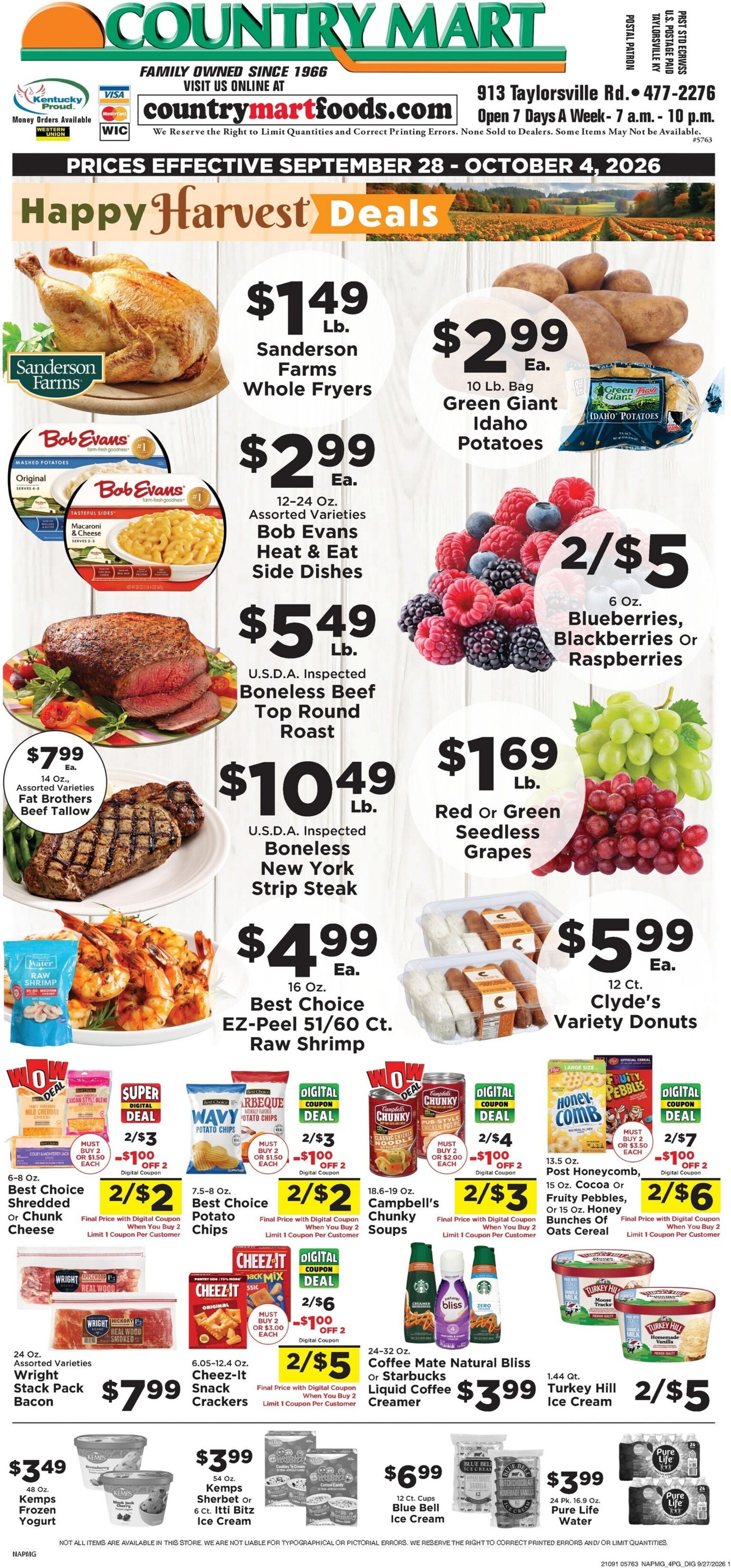 Taylorsville Country Mart Weekly Ad September 28 - October 4, 2026