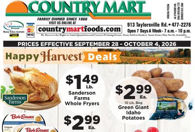 Taylorsville Country Mart Weekly Ad September 28 - October 4, 2026