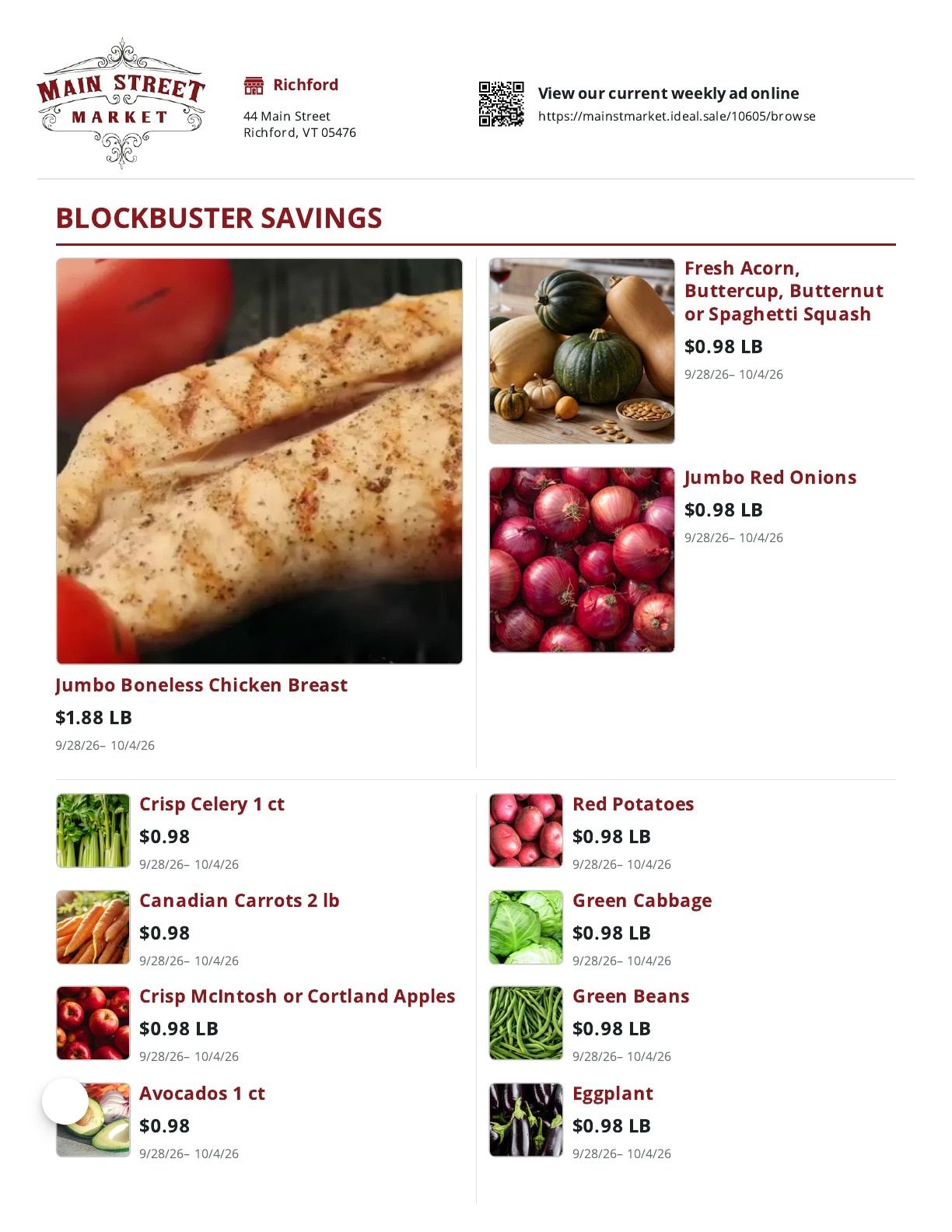 Main Street Market Weekly Ad September 28 - October 4, 2026