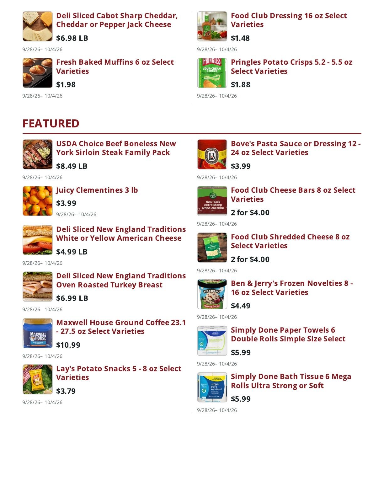 Main Street Market Weekly Ad September 28 - October 4, 2026