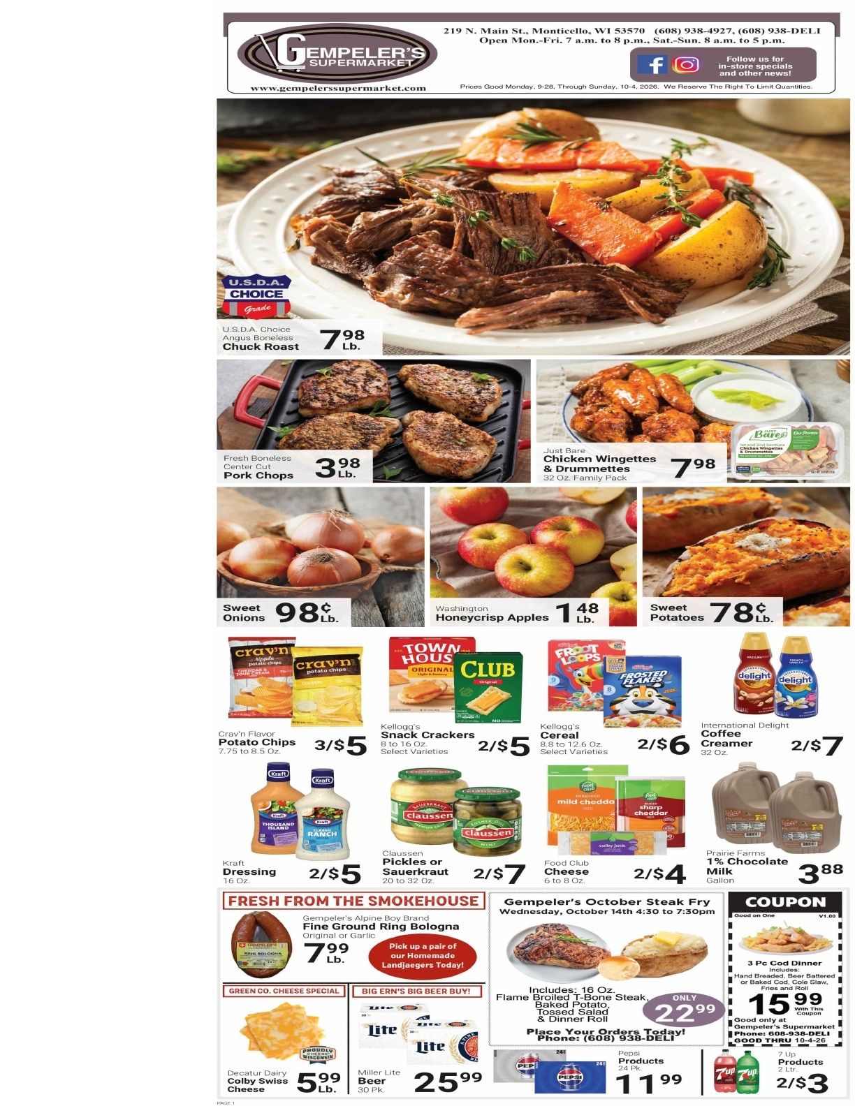 Gempeler's Supermarket Weekly Ad September 28 - October 4, 2026