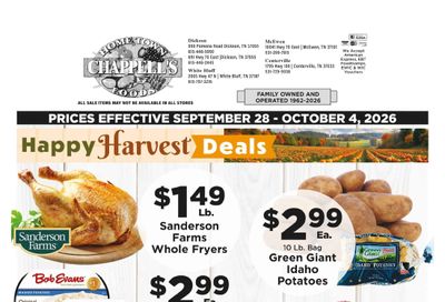 Chappell's Hometown Foods Weekly Ad September 28 - October 4, 2026