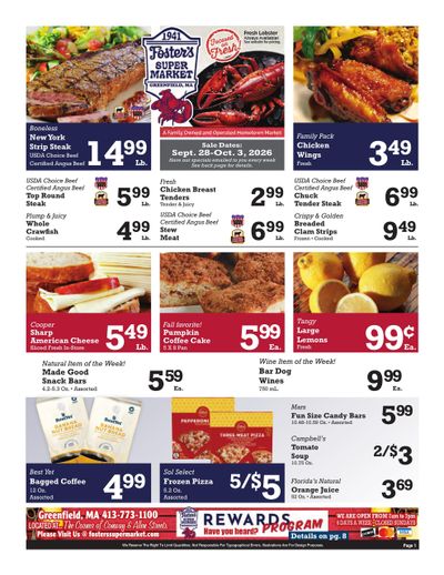 Foster's Super Market (Athol Area, MA) Weekly Ad September 28 - October 3, 2026