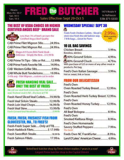 Fred the Butcher Weekly Ad September 29 - October 5, 2026