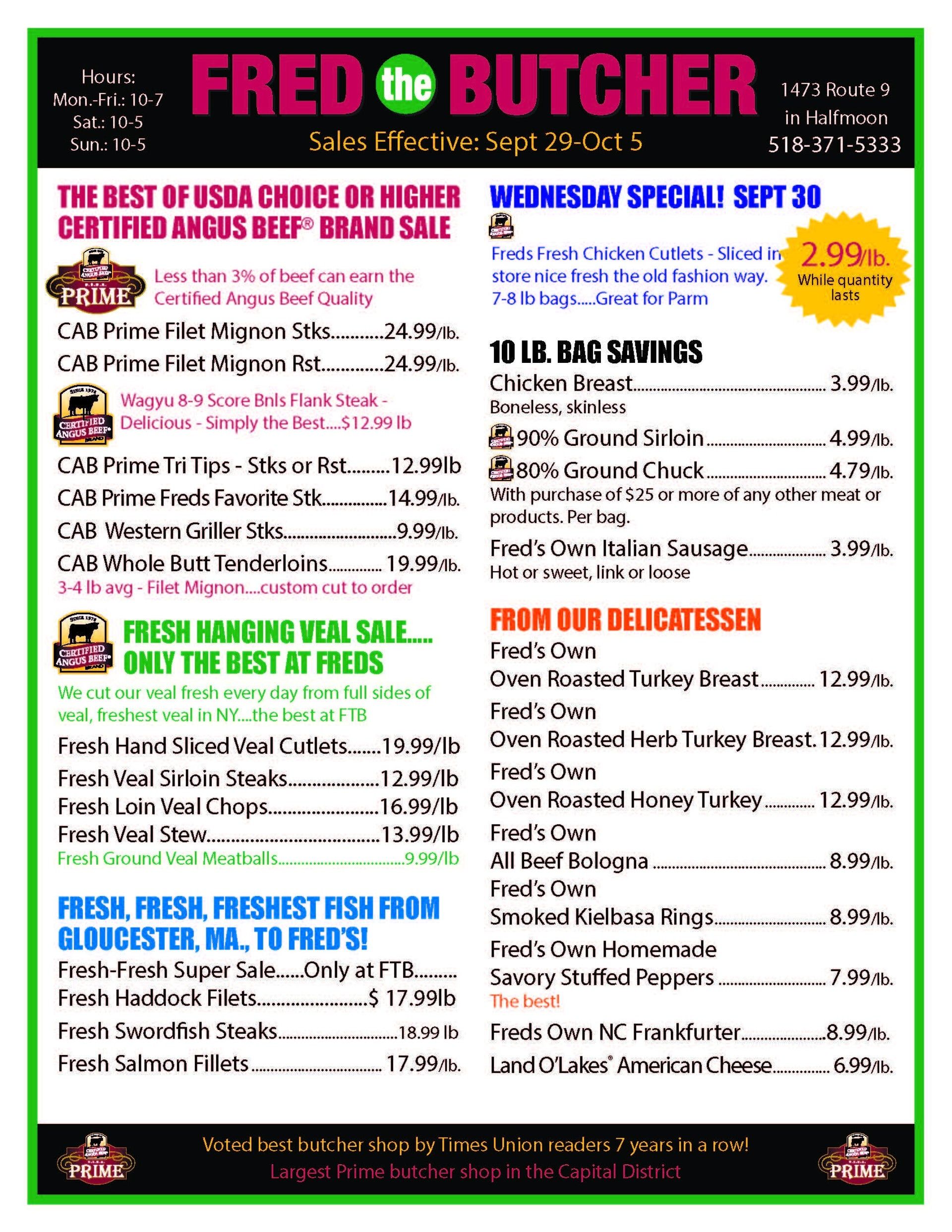 Fred the Butcher Weekly Ad September 29 - October 5, 2026
