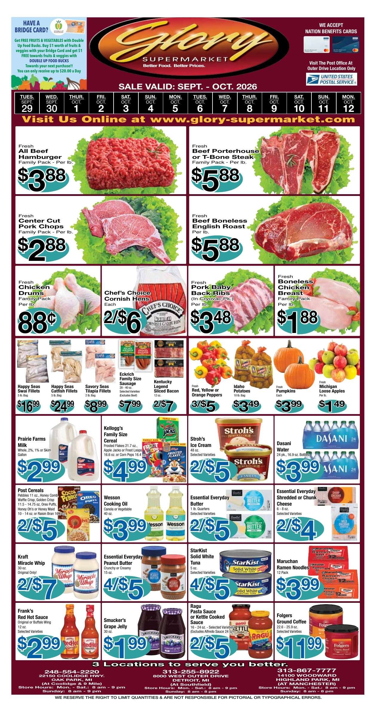 Glory Supermarket (8000 West Outer Drive, Detroit, MI) Weekly Ad September 29 - October 12, 2026