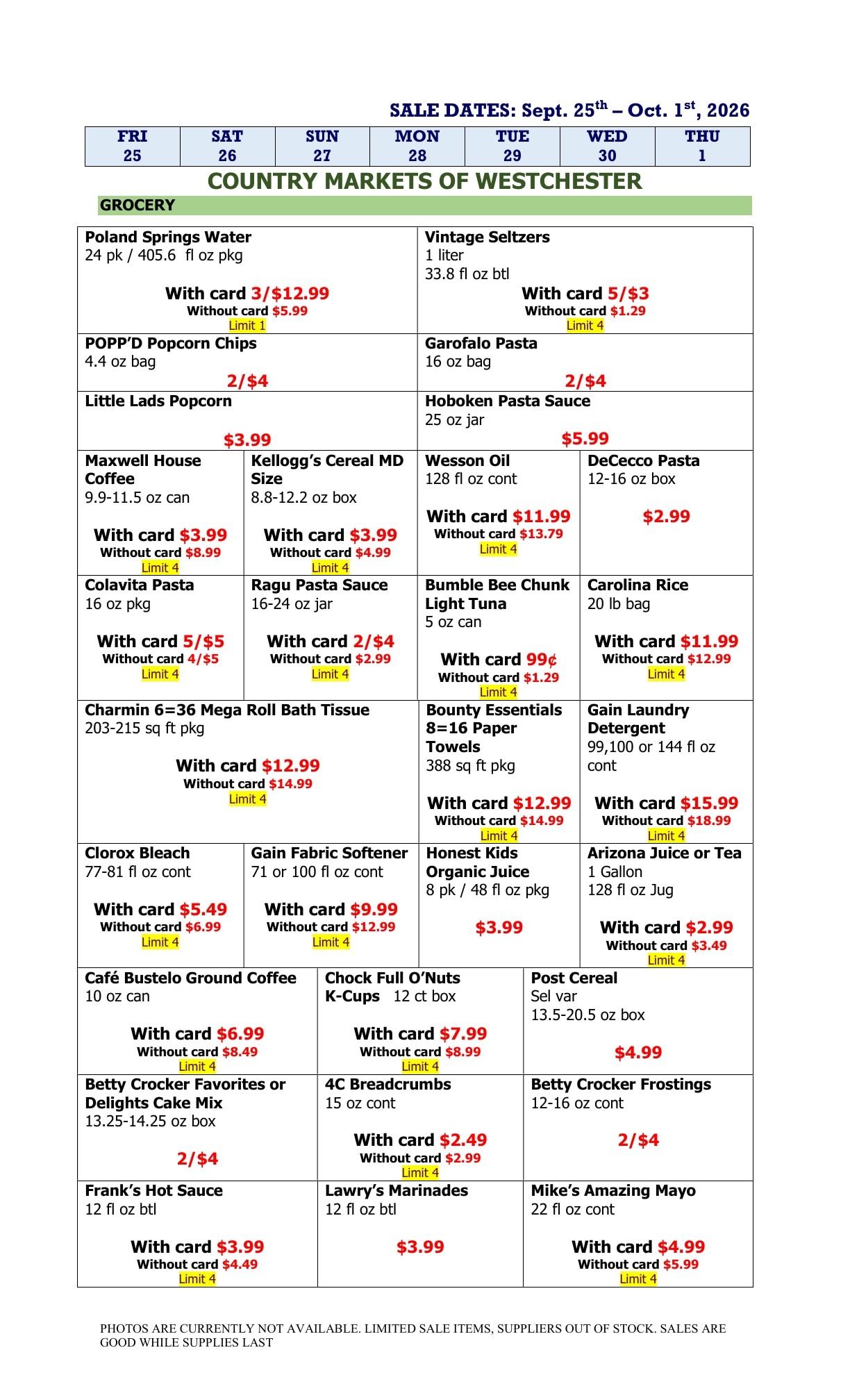 Country Markets of Westchester Weekly Ad September 25 - October 1, 2026