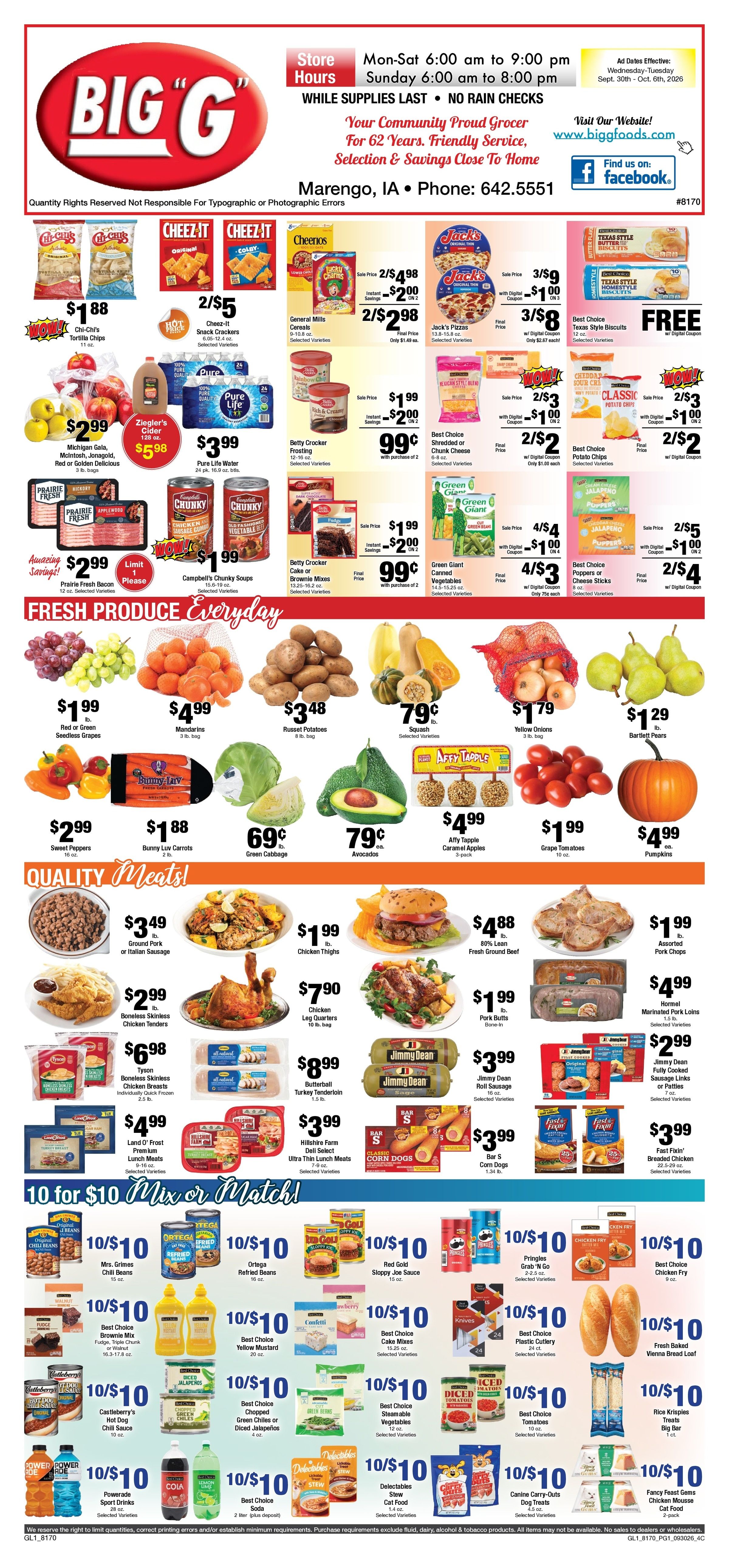 Big G Foods Great Deals This Week! Weekly Ad September 30 - October 6, 2026