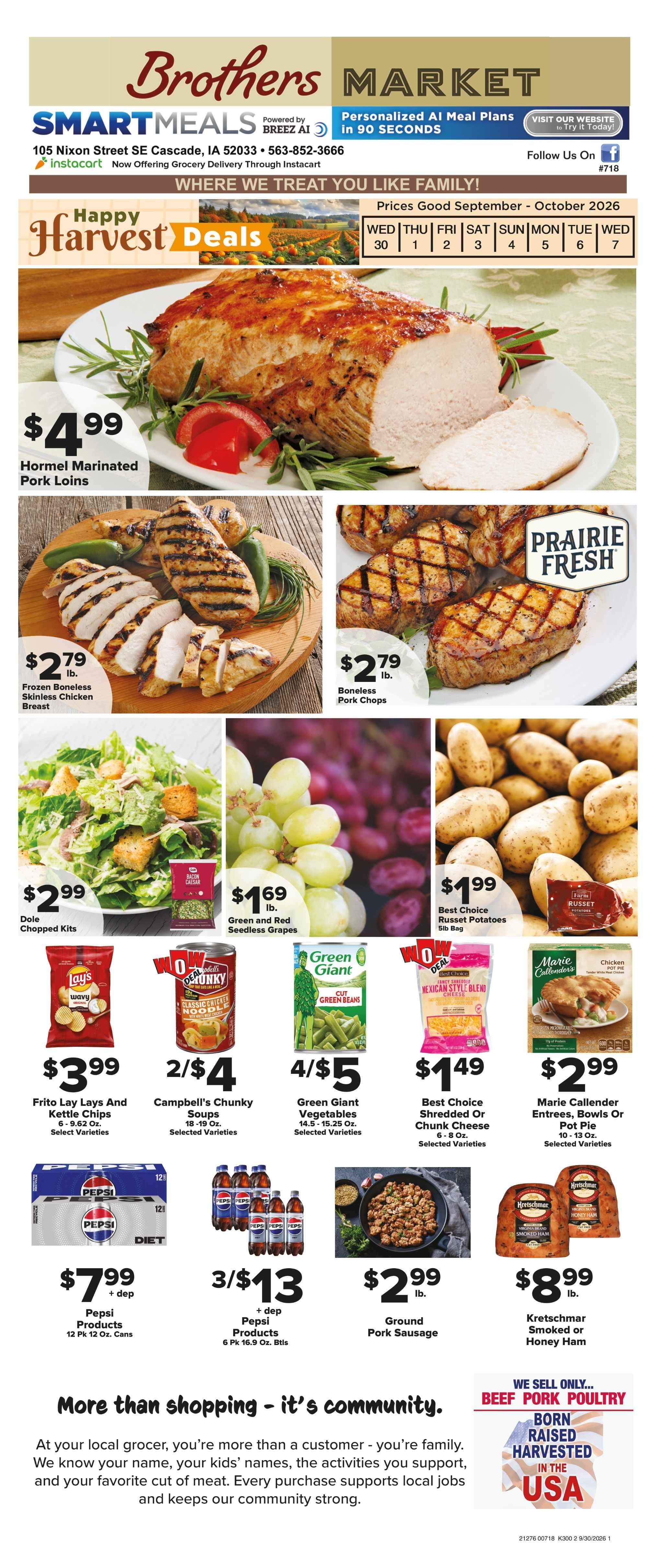 Brothers Market (Cascade, IA) Weekly Ad September 30 - October 7, 2026
