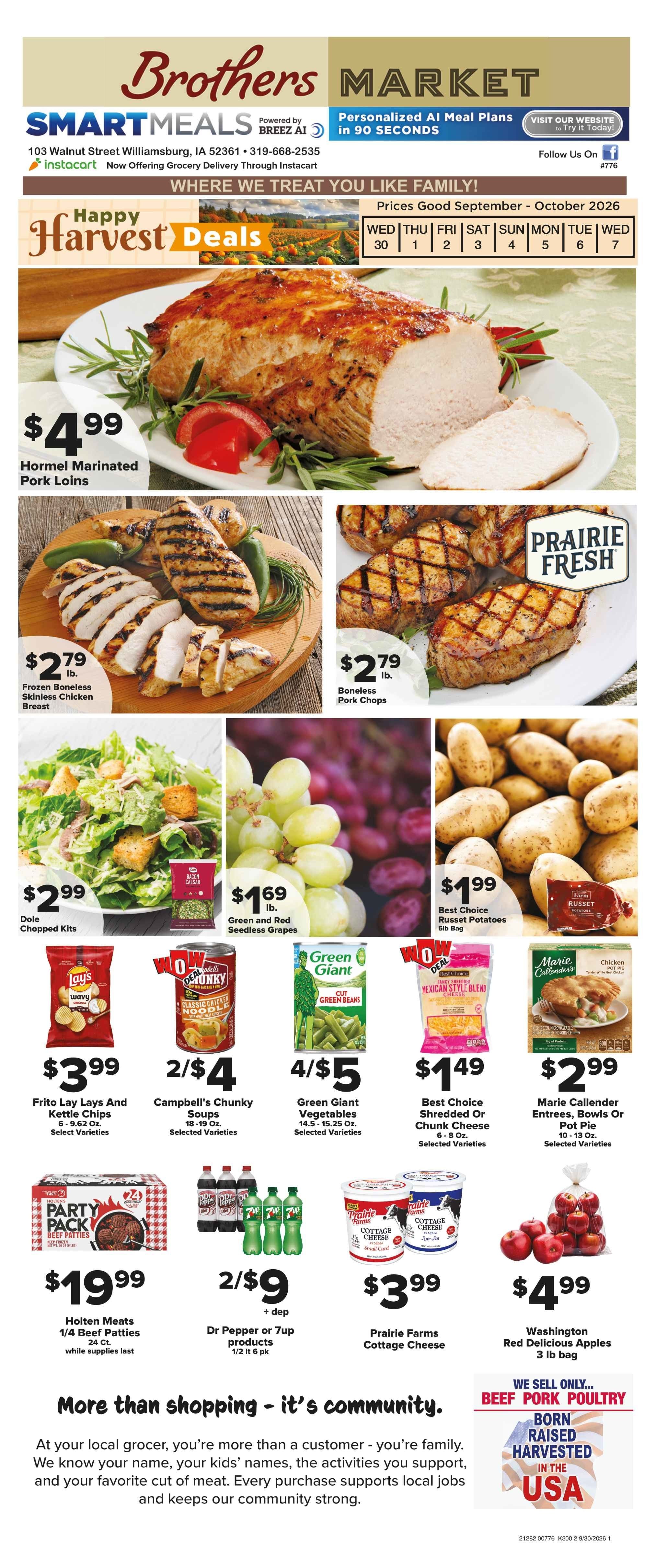 Brothers Market (Williamsburg, IA) Weekly Ad September 30 - October 7, 2026