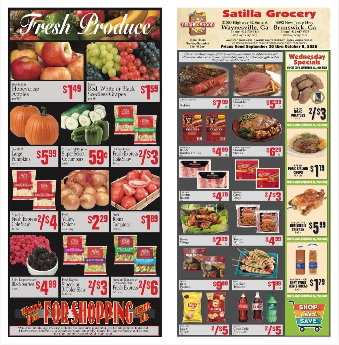 Satilla Grocery Weekly Ad September 30 - October 6, 2026
