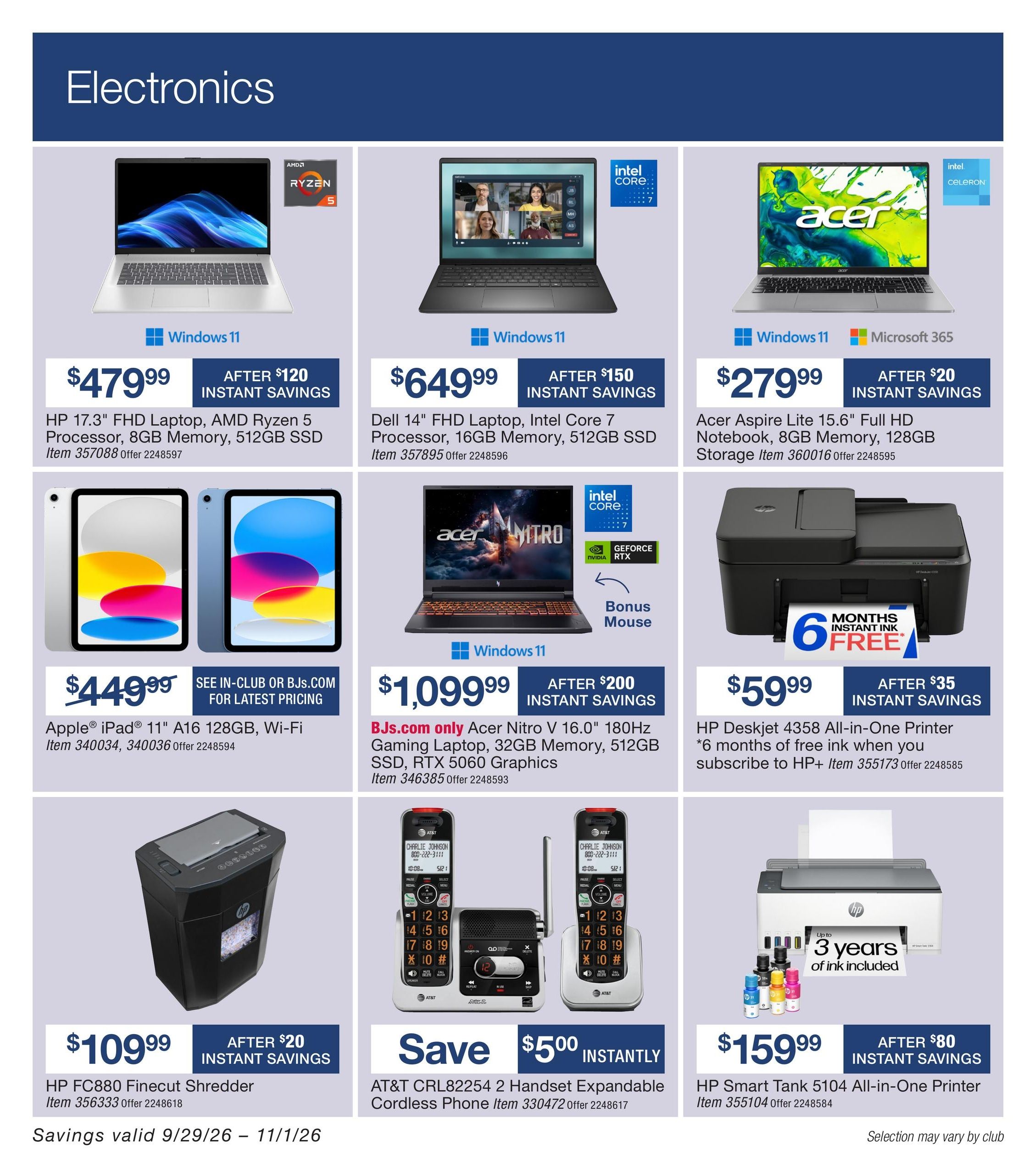 BJ's Wholesale Club Smart Saver Weekly Ad September 29 - November 1, 2026