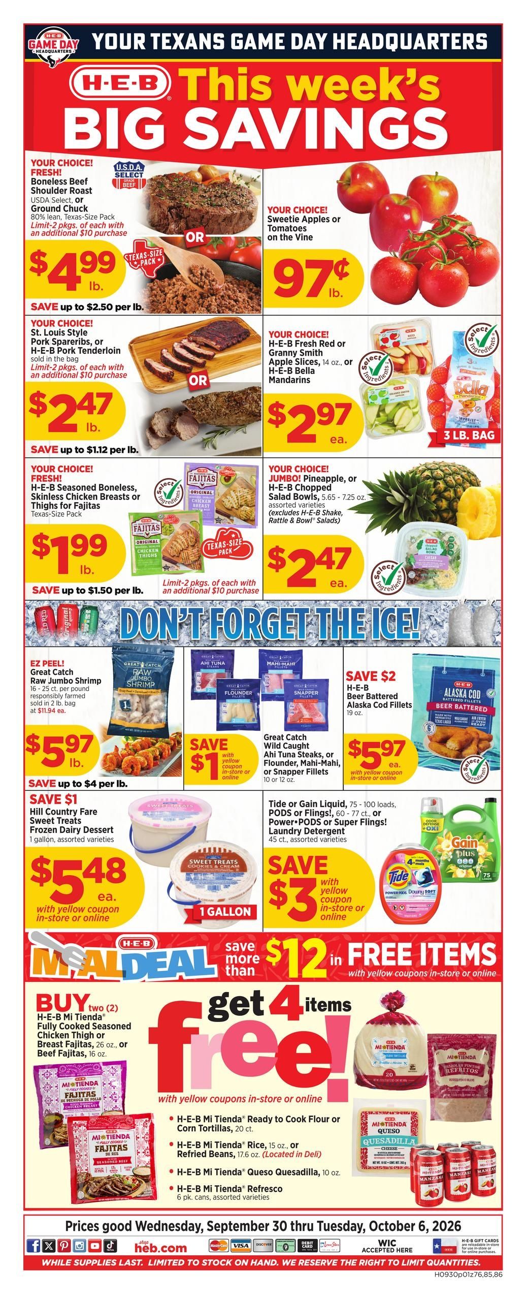 H-E-B (Centerville-Timpson Area, TX) Weekly Ad September 30 - October 6, 2026
