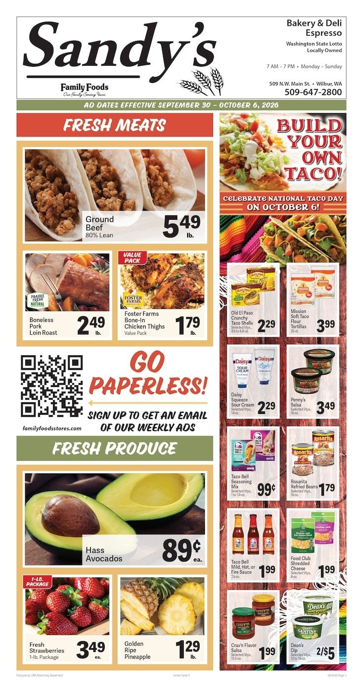 Sandy's Family Foods Weekly Ad September 30 - October 6, 2026