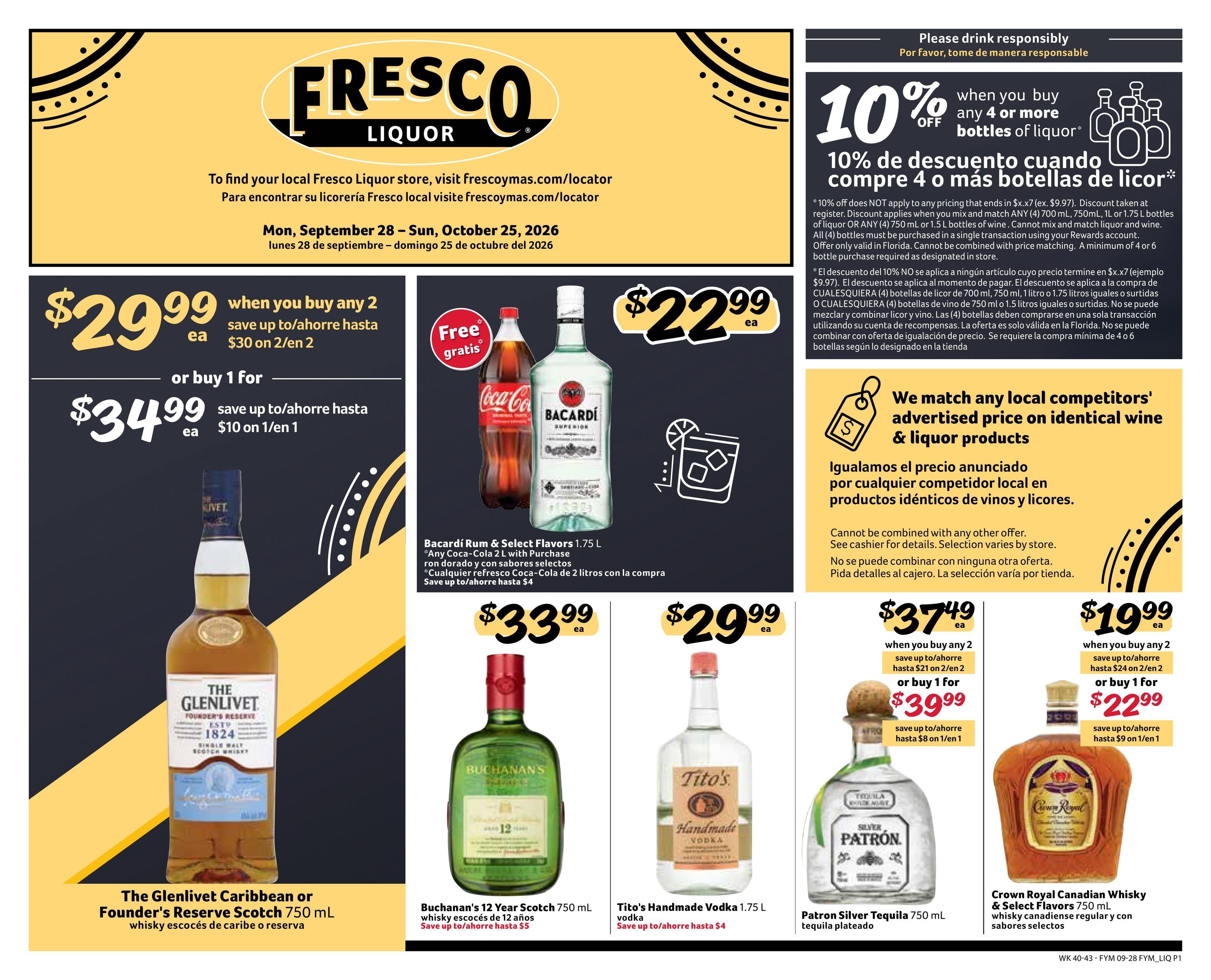Fresco Y Mas Alcohol Weekly Ad September 28 - October 25, 2026