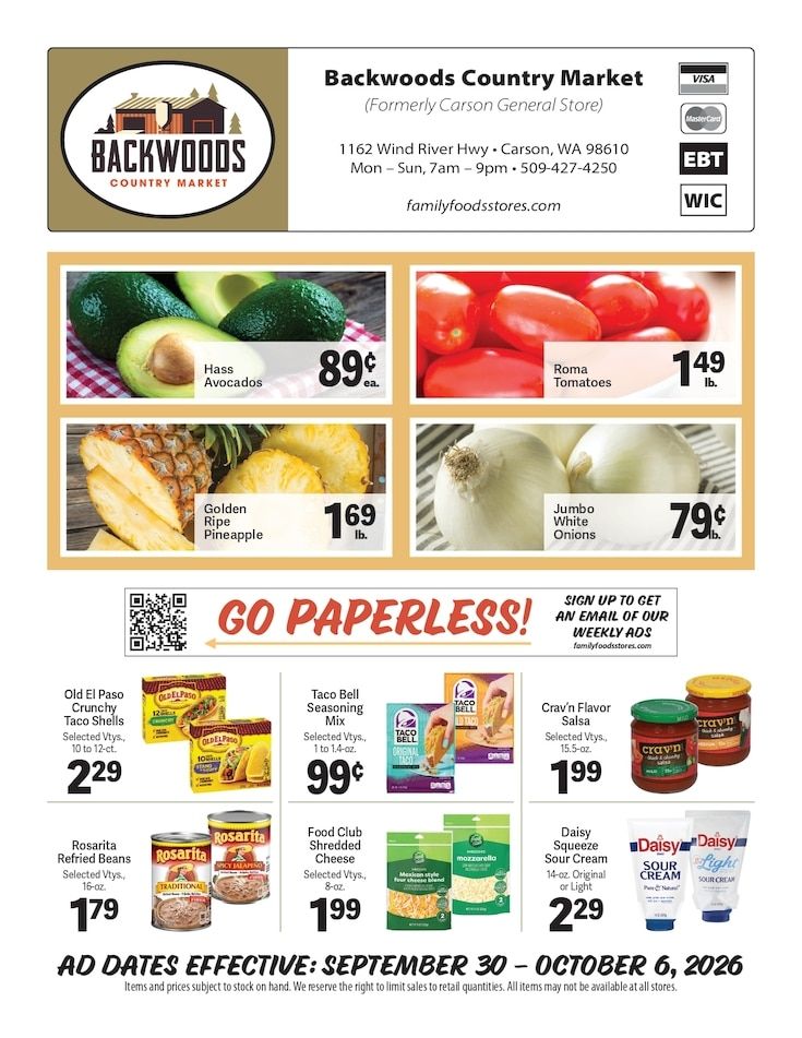 Backwoods Country Market Weekly Ad September 30 - October 6, 2026