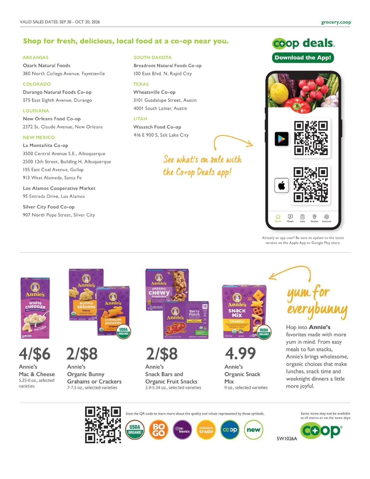 Wasatch Food Co-op Co+op Deals Weekly Ad September 30 - October 20, 2026