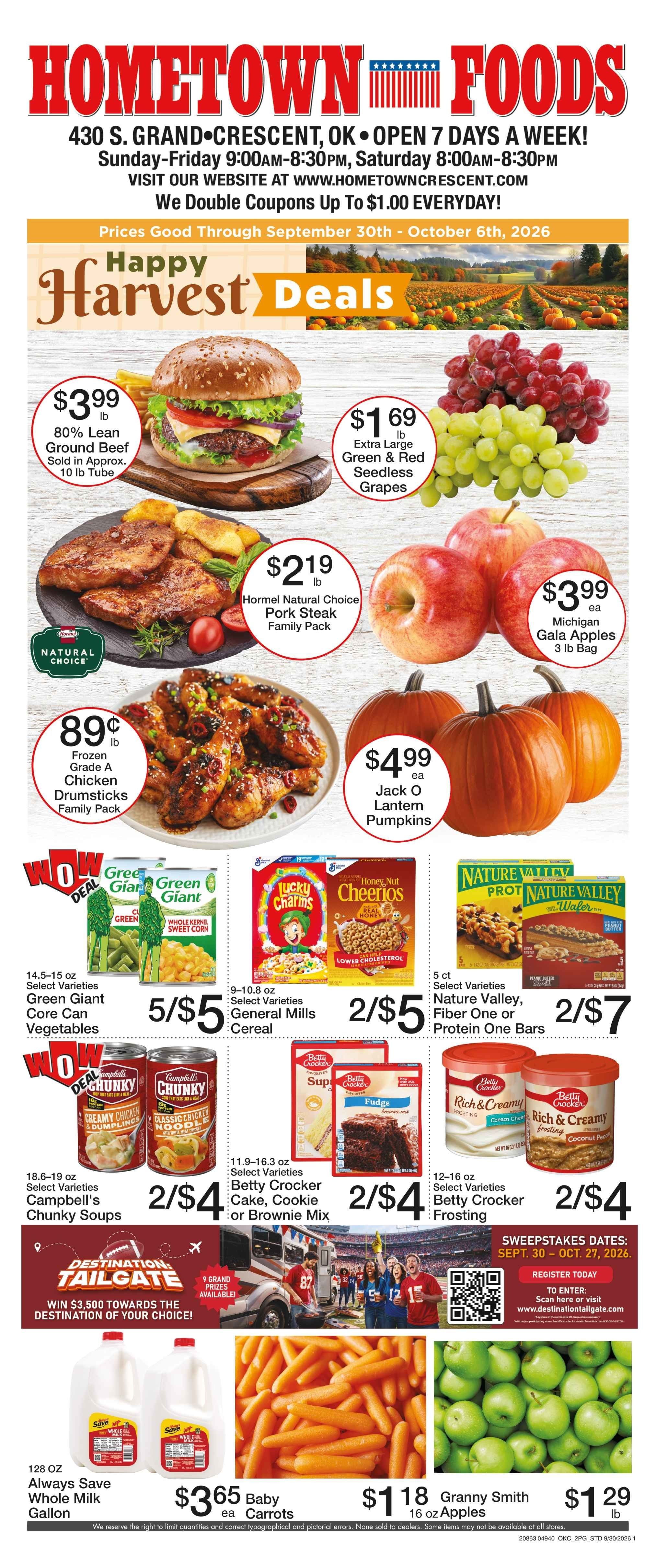 Hometown Foods Crescent Happy Harvest Deals! Weekly Ad September 30 - October 6, 2026