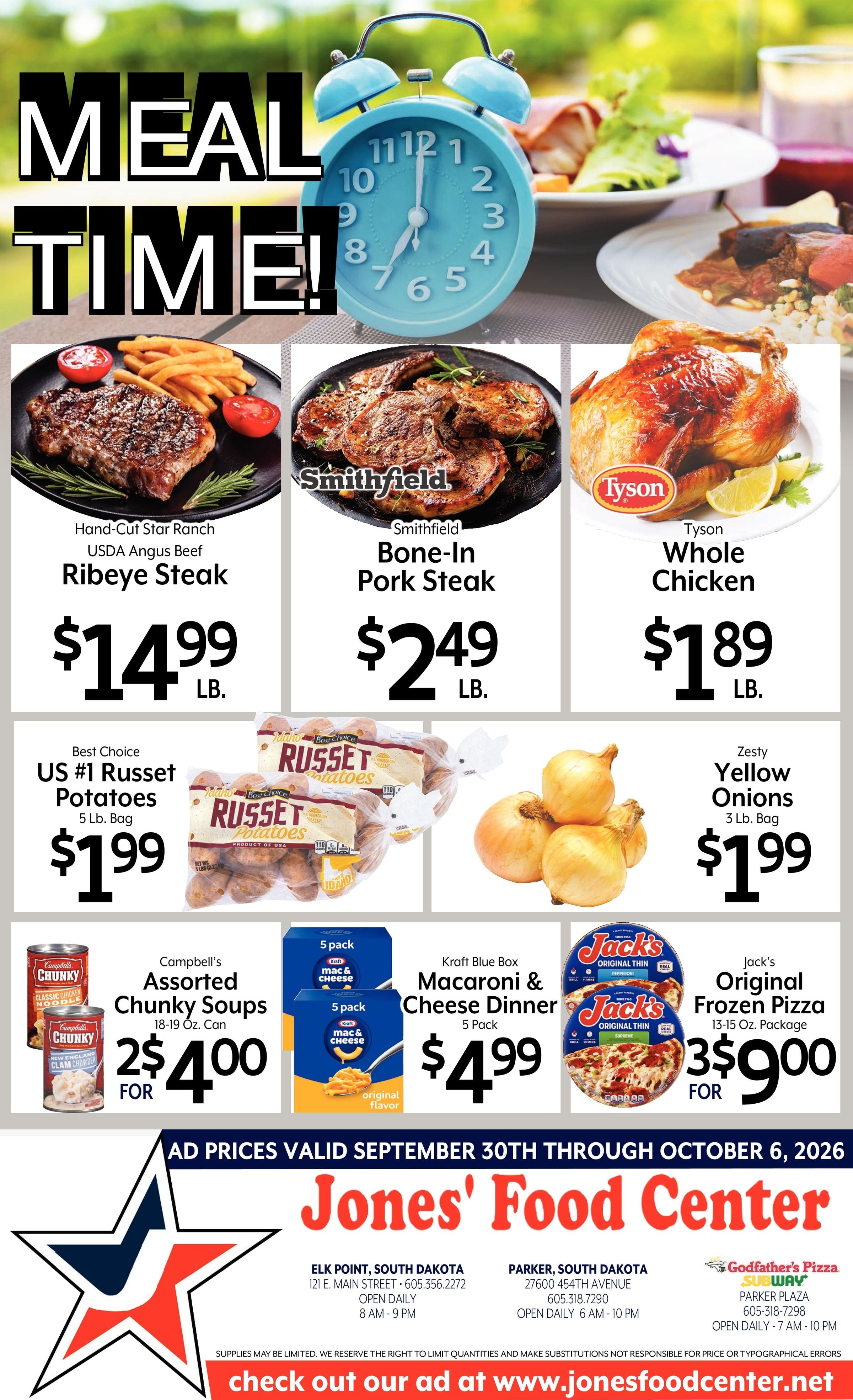 Jones' Food Center Meal Time! Weekly Ad September 30 - October 6, 2026
