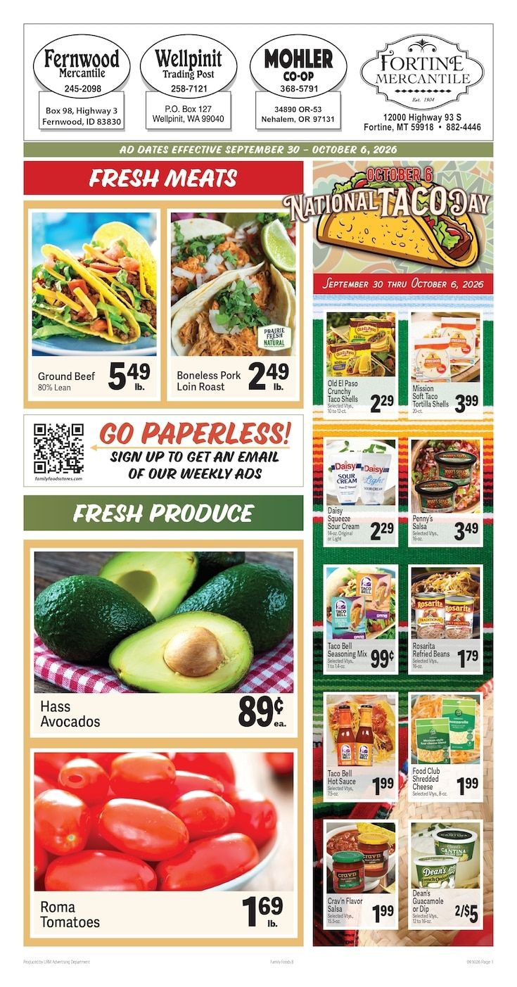 Fortine Mercantile Weekly Ad September 30 - October 6, 2026