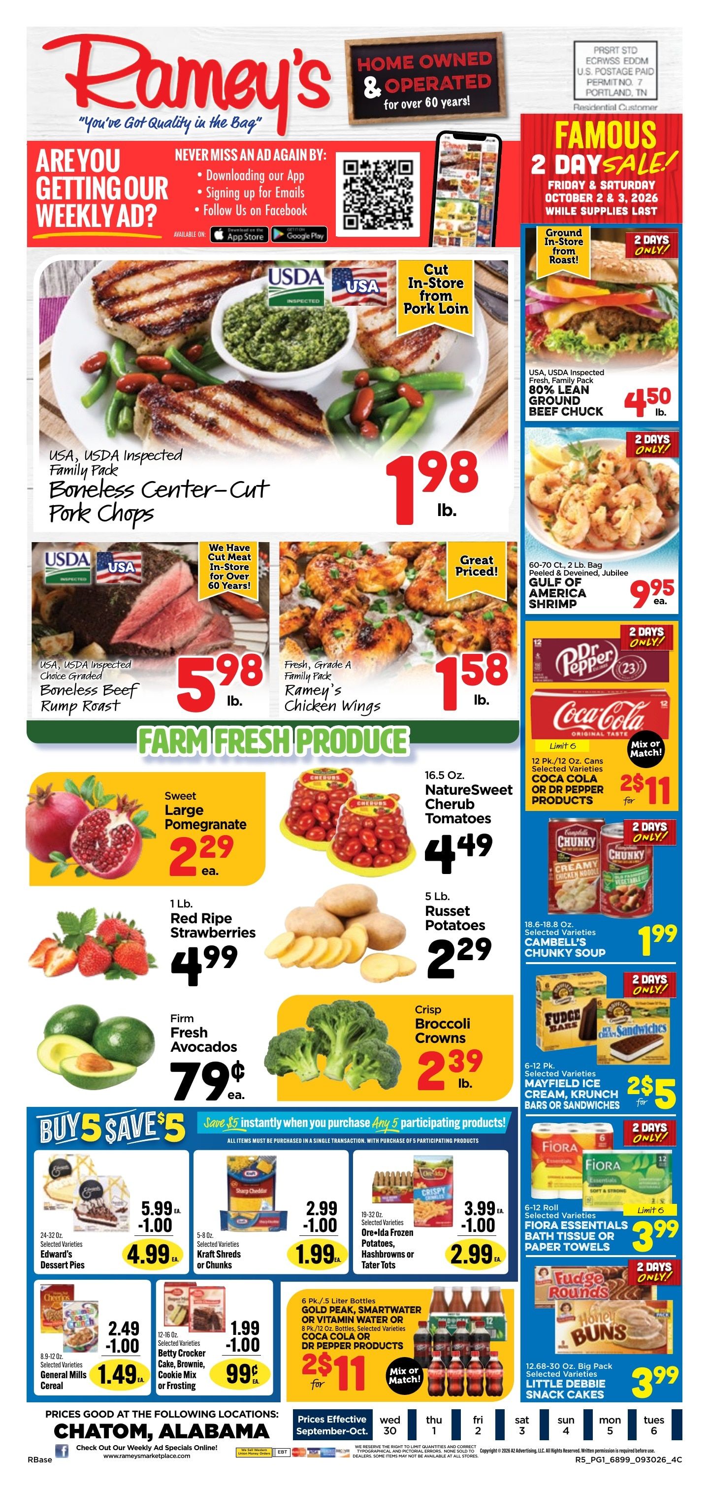 Ramey's (13561 St Stephens Ave, Chatom, AL) Weekly Ad September 30 - October 6, 2026