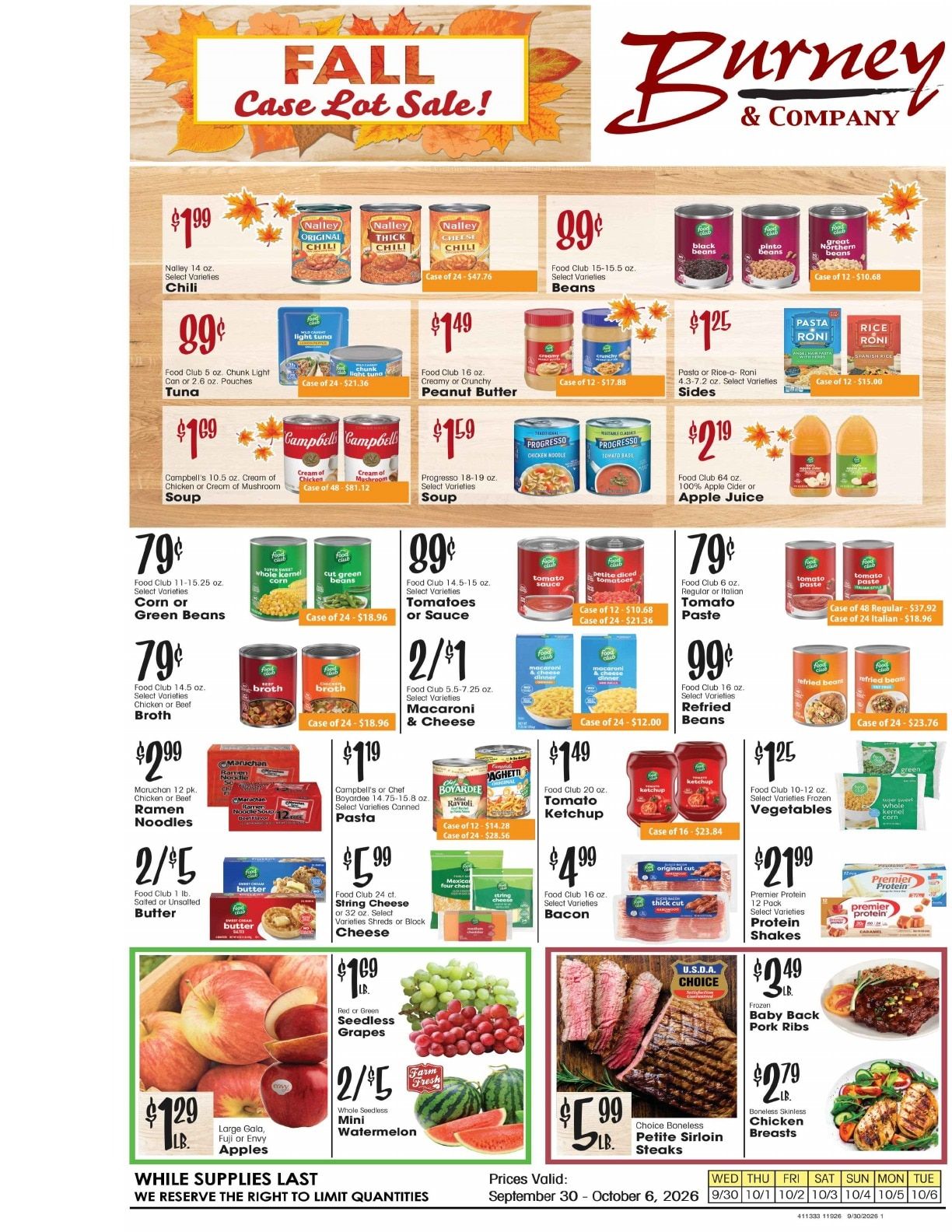 Burney's Weekly Ad September 30 - October 6, 2026