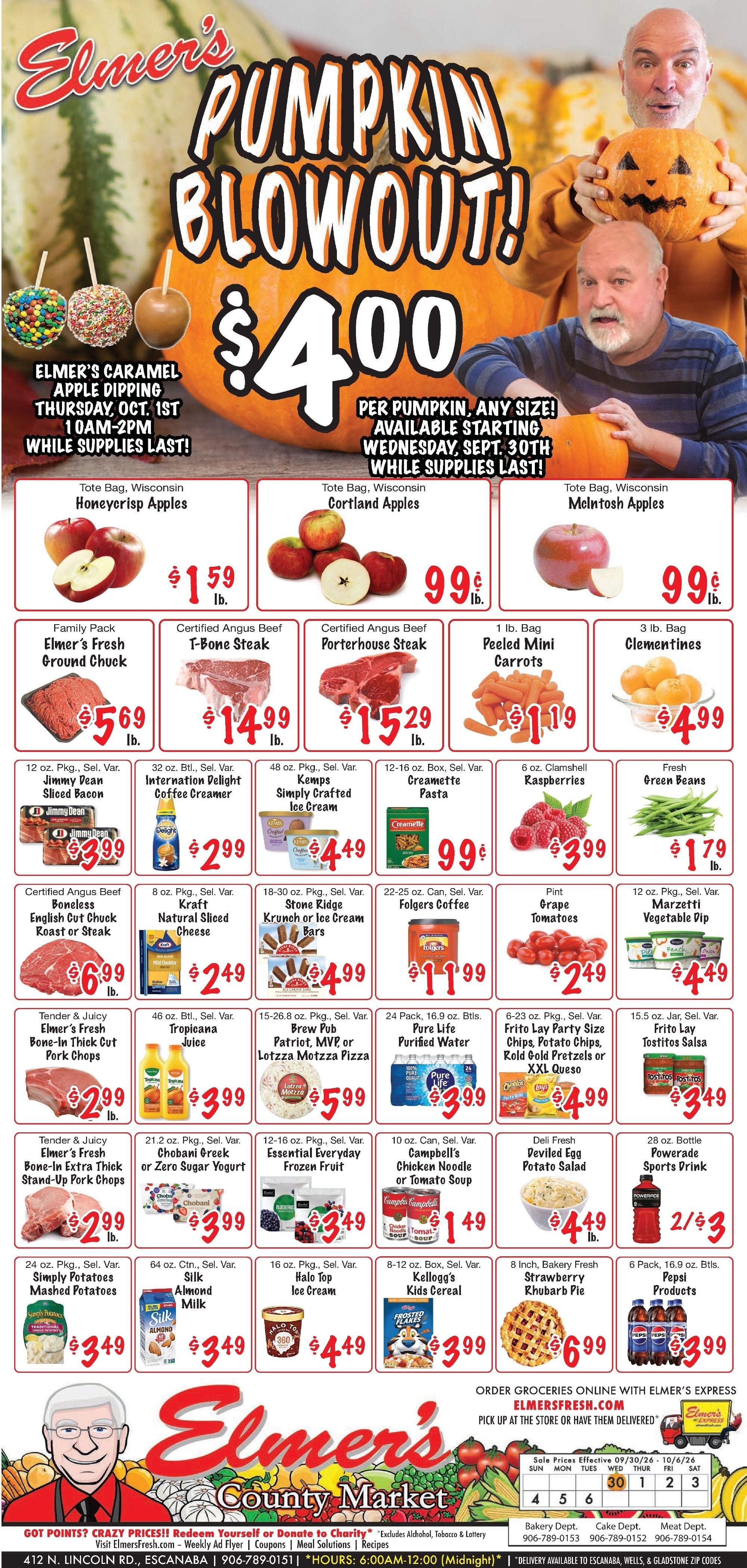 Elmer's County Market (412 N. Lincoln Rd., Escanaba, MI) Newspaper Weekly Ad September 30 - October 6, 2026