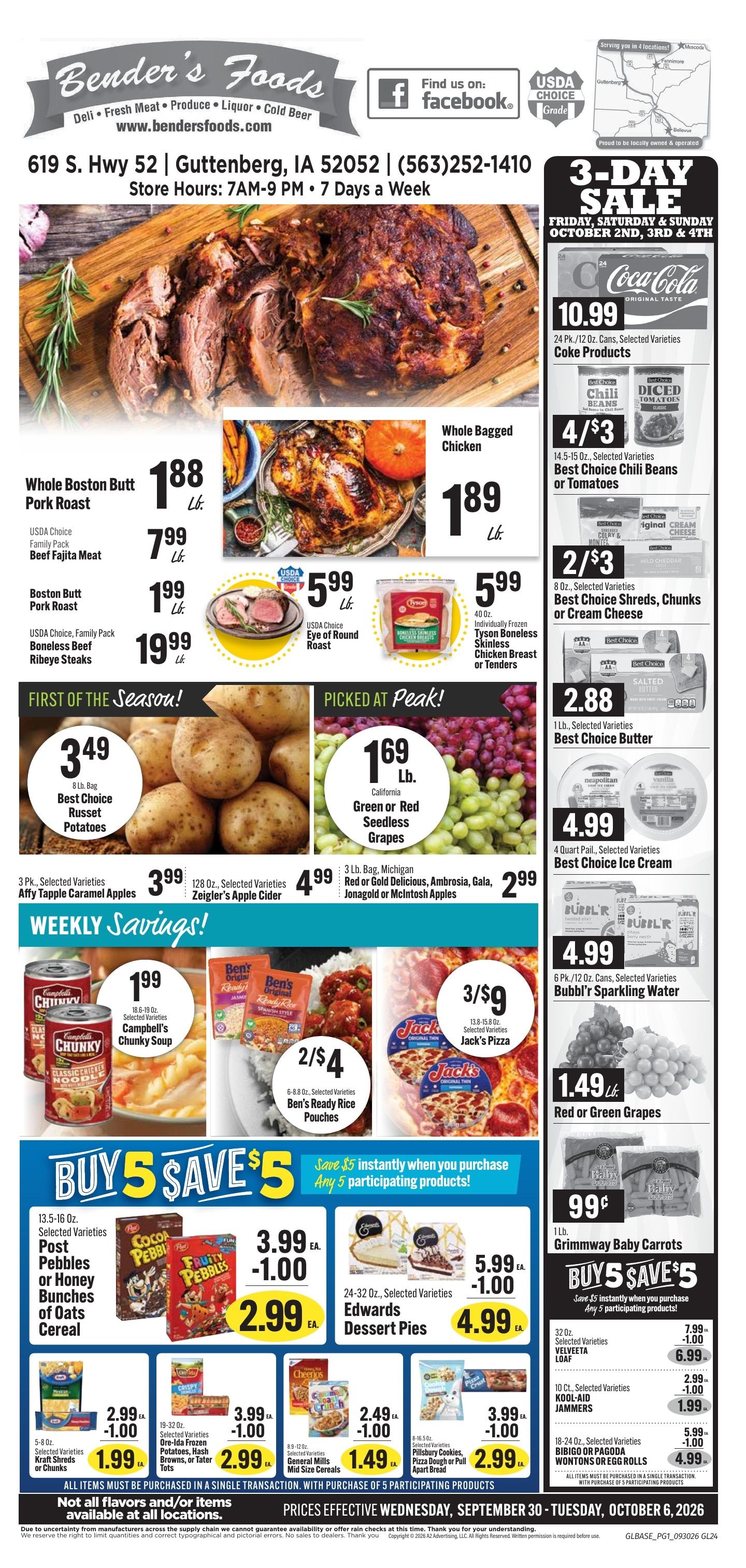Bender's Foods (Guttenberg, IA) Weekly Ad September 30 - October 6, 2026