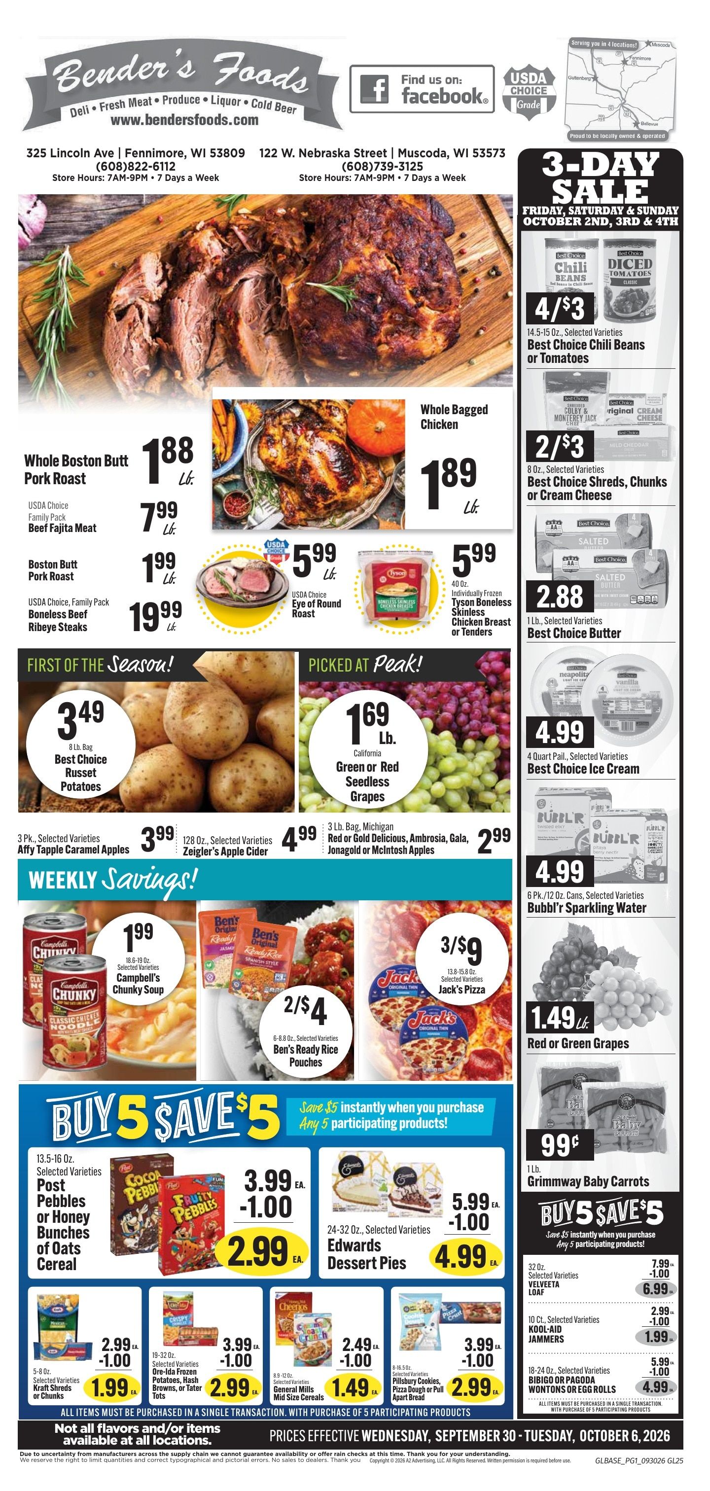 Bender's Foods (Wisconsin) Weekly Ad September 30 - October 6, 2026