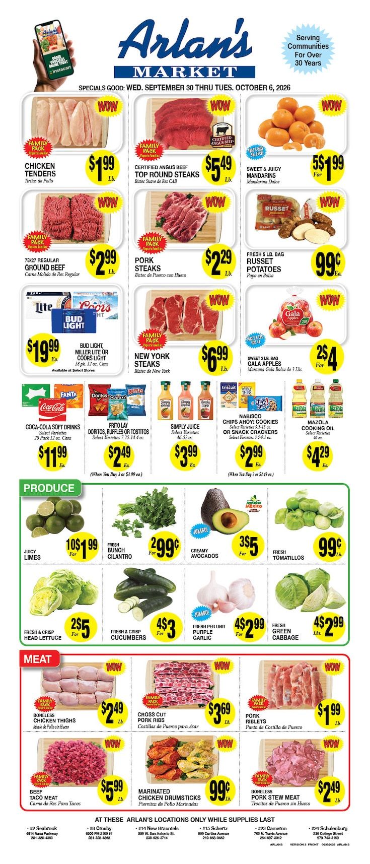 Arlan's Market (Cameron and other locations, TX) Weekly Ad September 30 - October 6, 2026