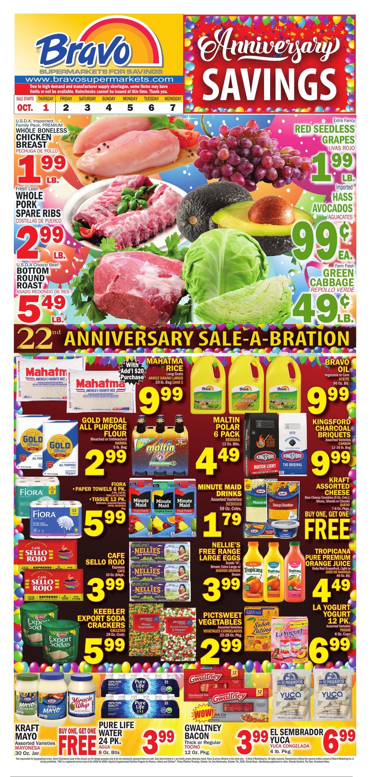 Bravo Supermarket (Boca Raton Area, FL) Bravo Florida Weekly Weekly Ad October 1 - 7, 2026