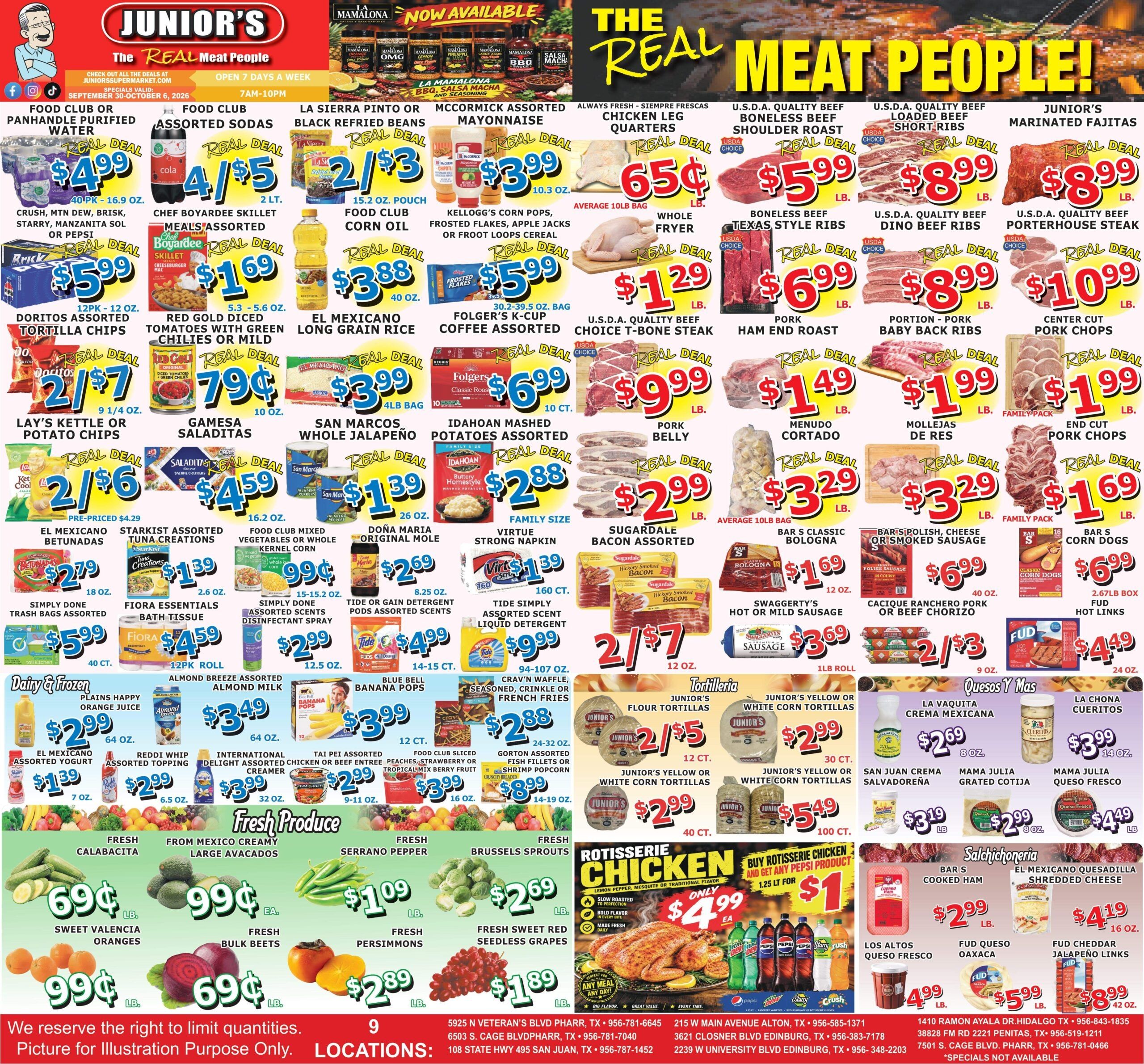 Junior's Supermarket (Alton and other locations, TX) Weekly Ad September 30 - October 6, 2026