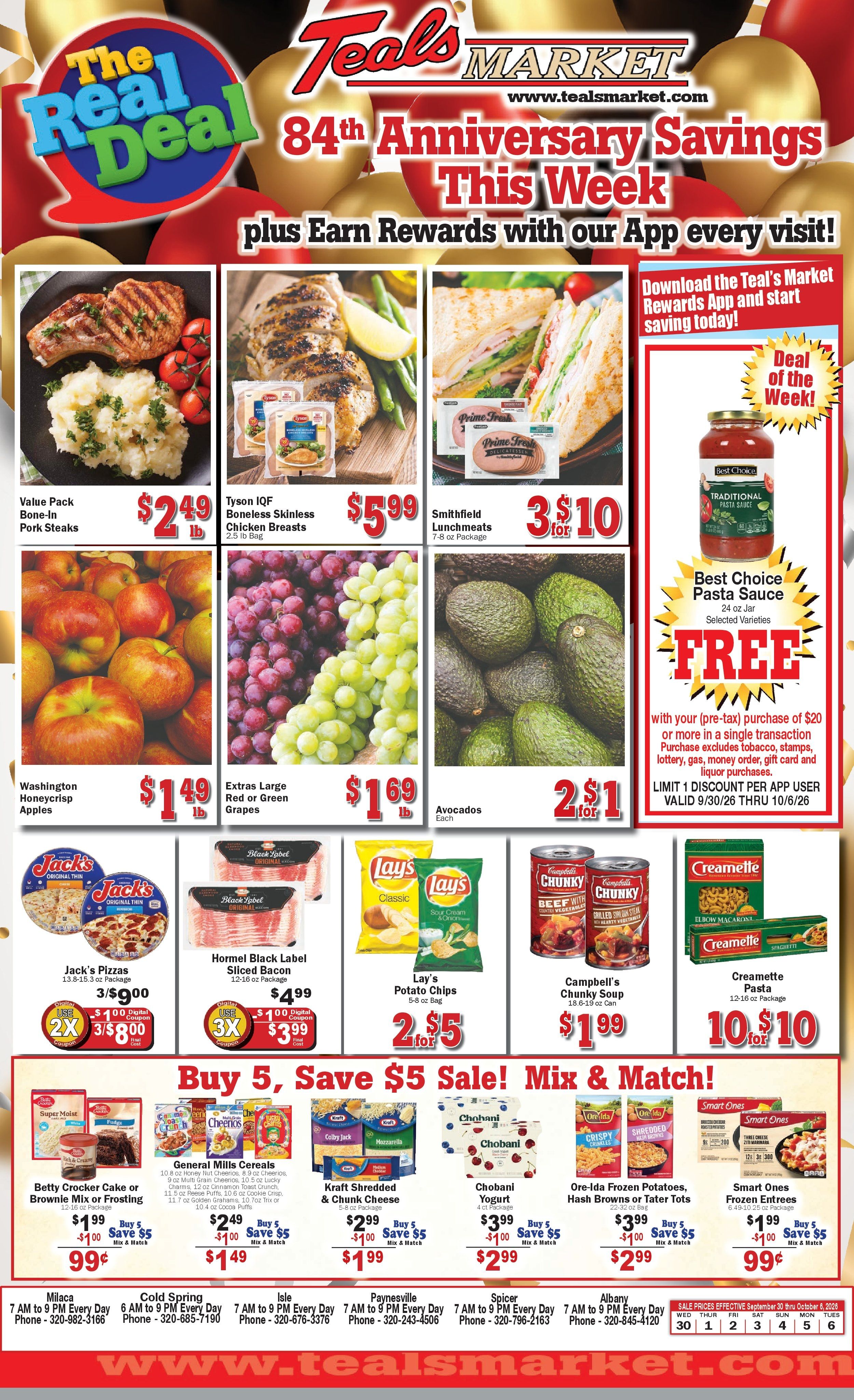 Teal's Market (Isle, Milaca and Paynesville, MN) Weekly Ad September 30 - October 6, 2026