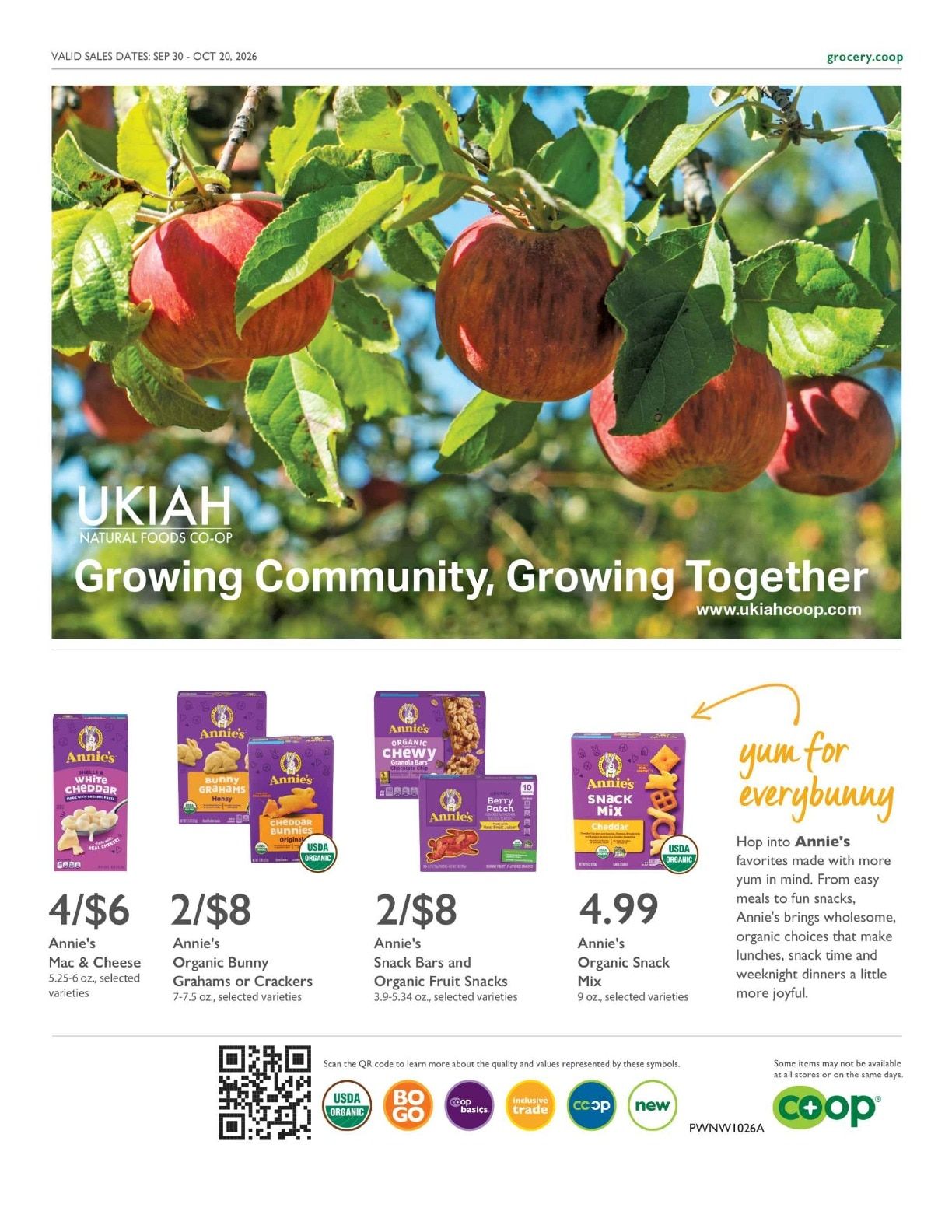 Ukiah Natural Foods Co-op Co+op Deals Weekly Ad September 30 - October 20, 2026