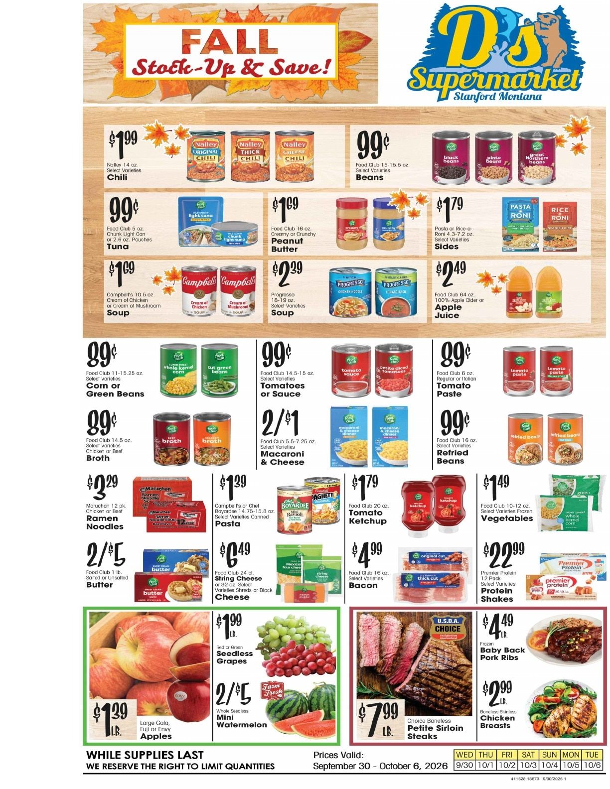 D's Supermarket (Stanford, MT) Weekly Ad September 30 - October 6, 2026