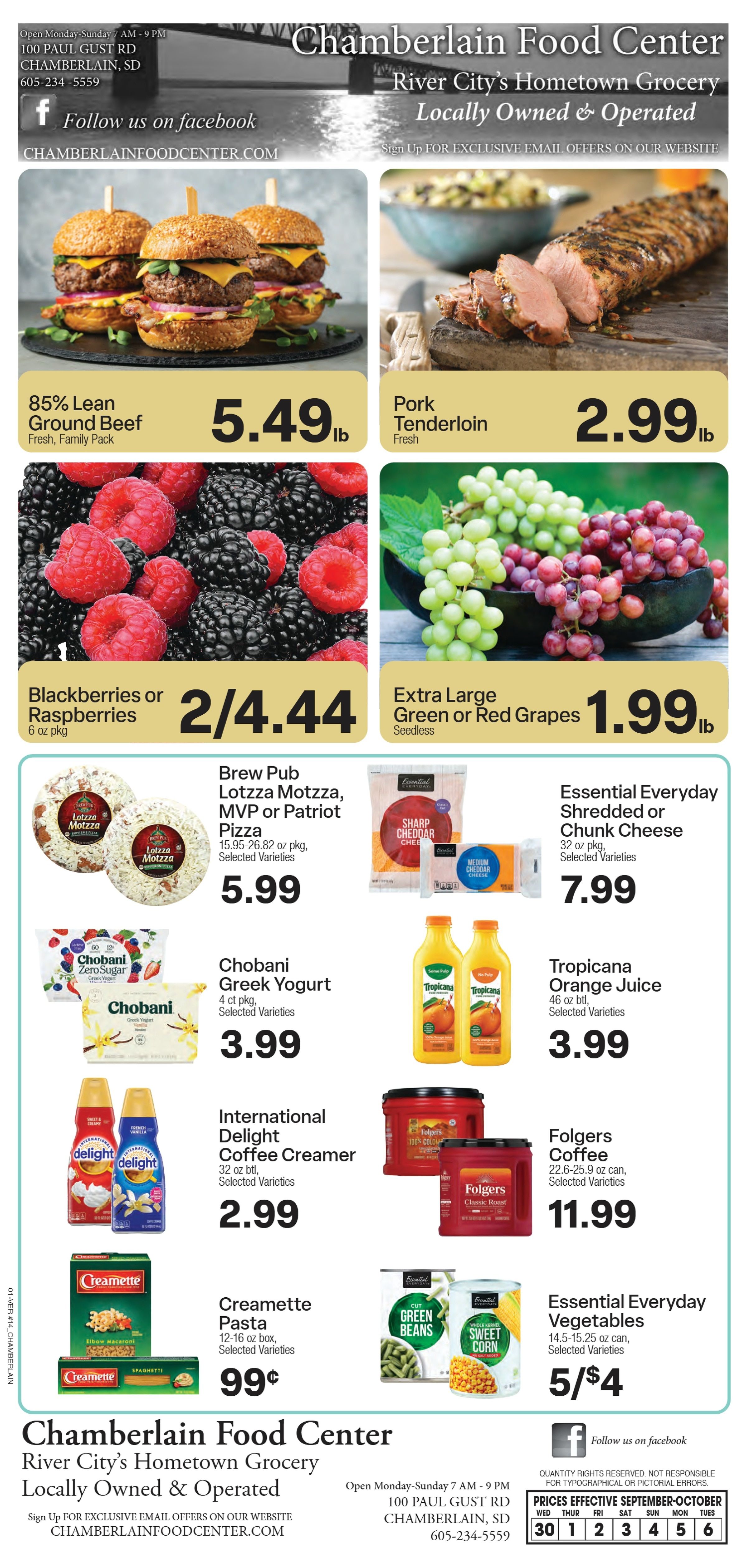 Chamberlain Food Center Weekly Ad September 30 - October 6, 2026
