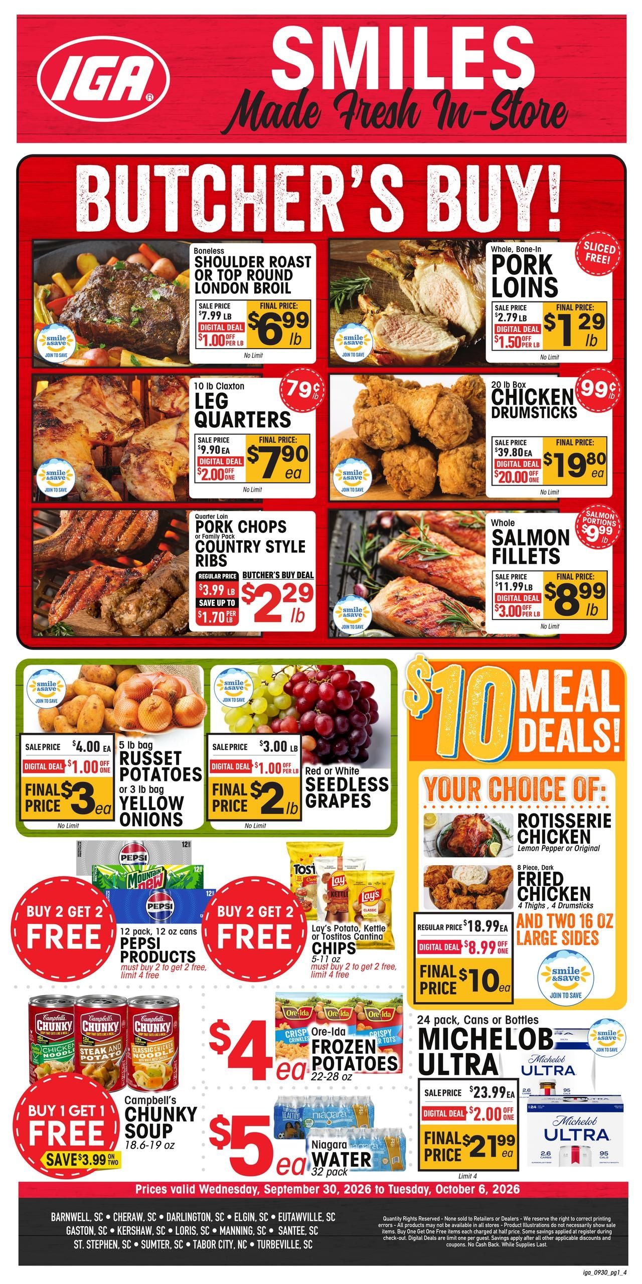 IGA Southeast (Loris Area, SC) Weekly Ad September 30 - October 6, 2026