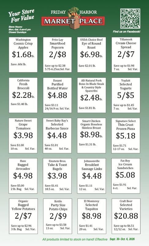 Friday Harbor Marketplace Weekly Ad September 30 - October 6, 2026