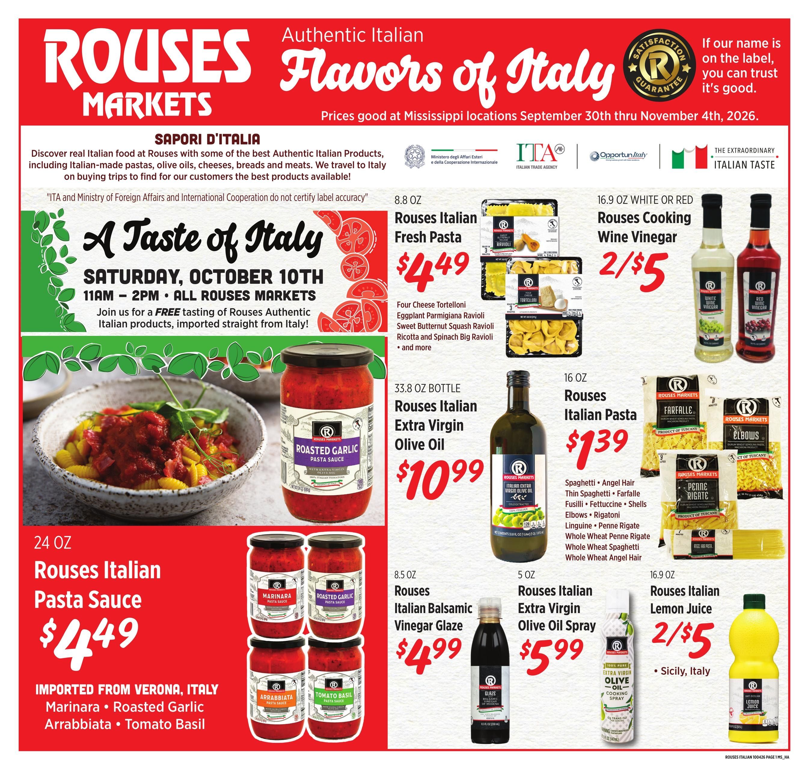 Rouses Supermarkets (Bassfield Area, MS) Italian Weekly Ad September 30 - November 4, 2026