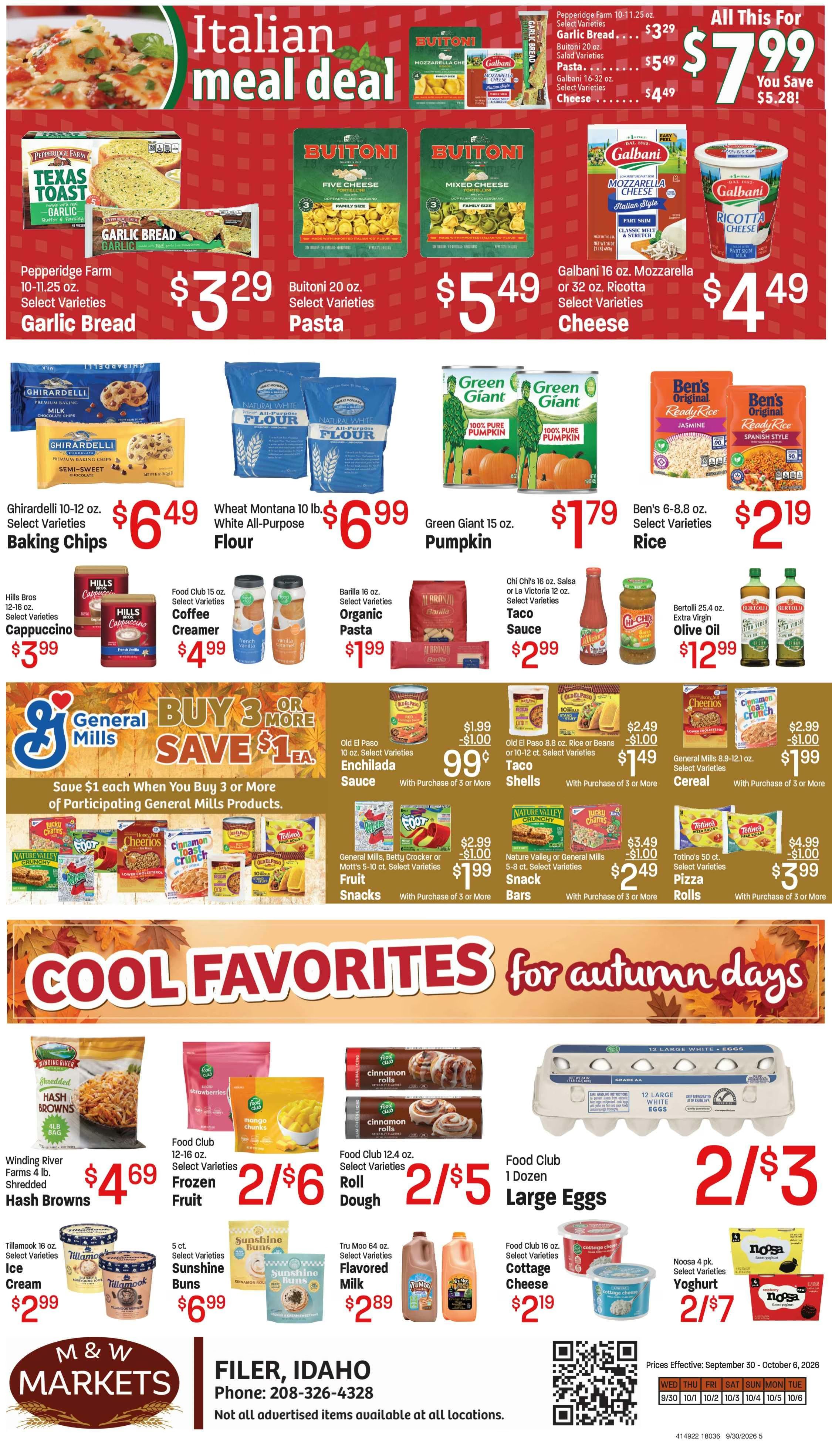 M&W Markets (Filer, ID) Weekly Ad September 30 - October 6, 2026