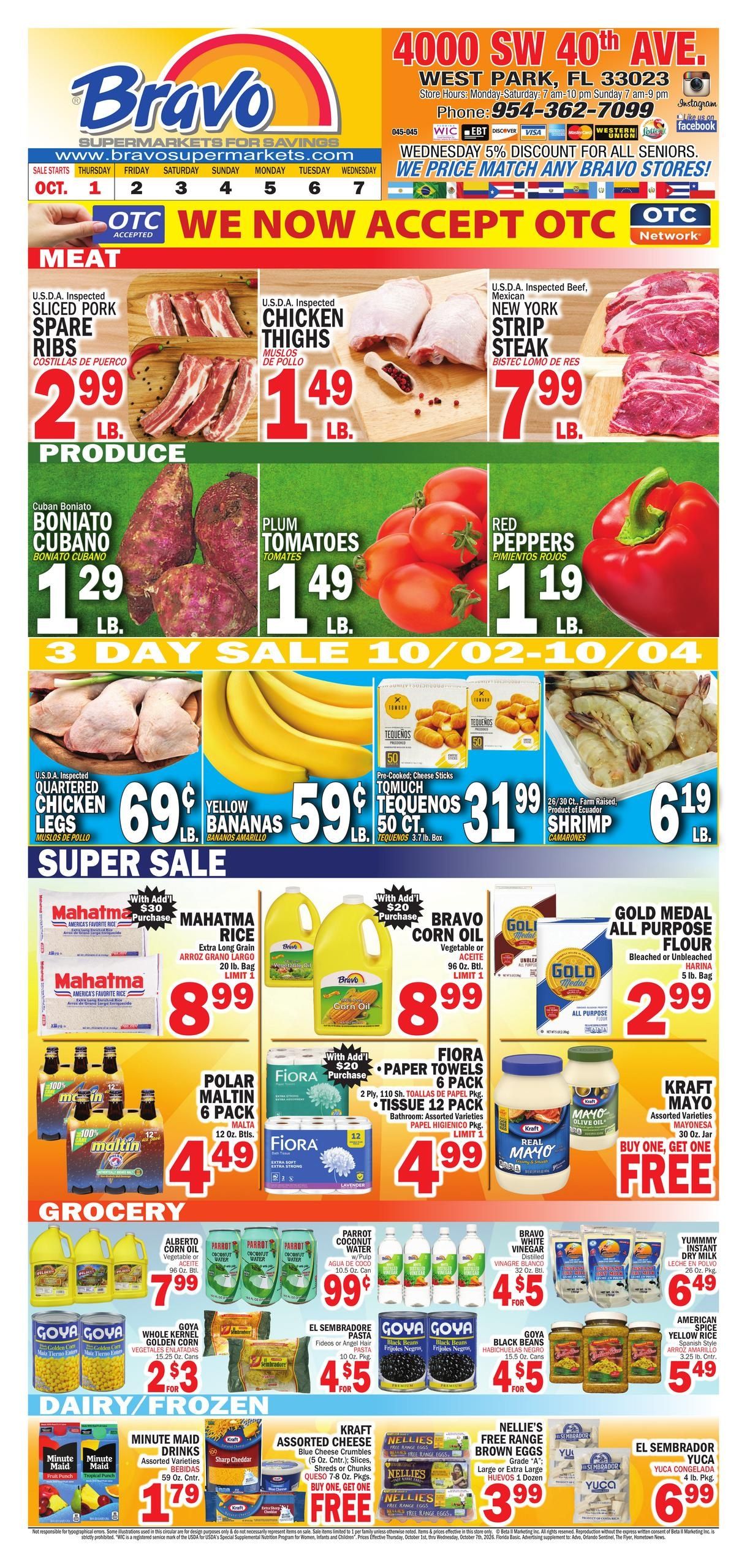 Bravo Supermarket (Hollywood Area, FL) Bravo Florida Weekly Weekly Ad October 1 - 7, 2026